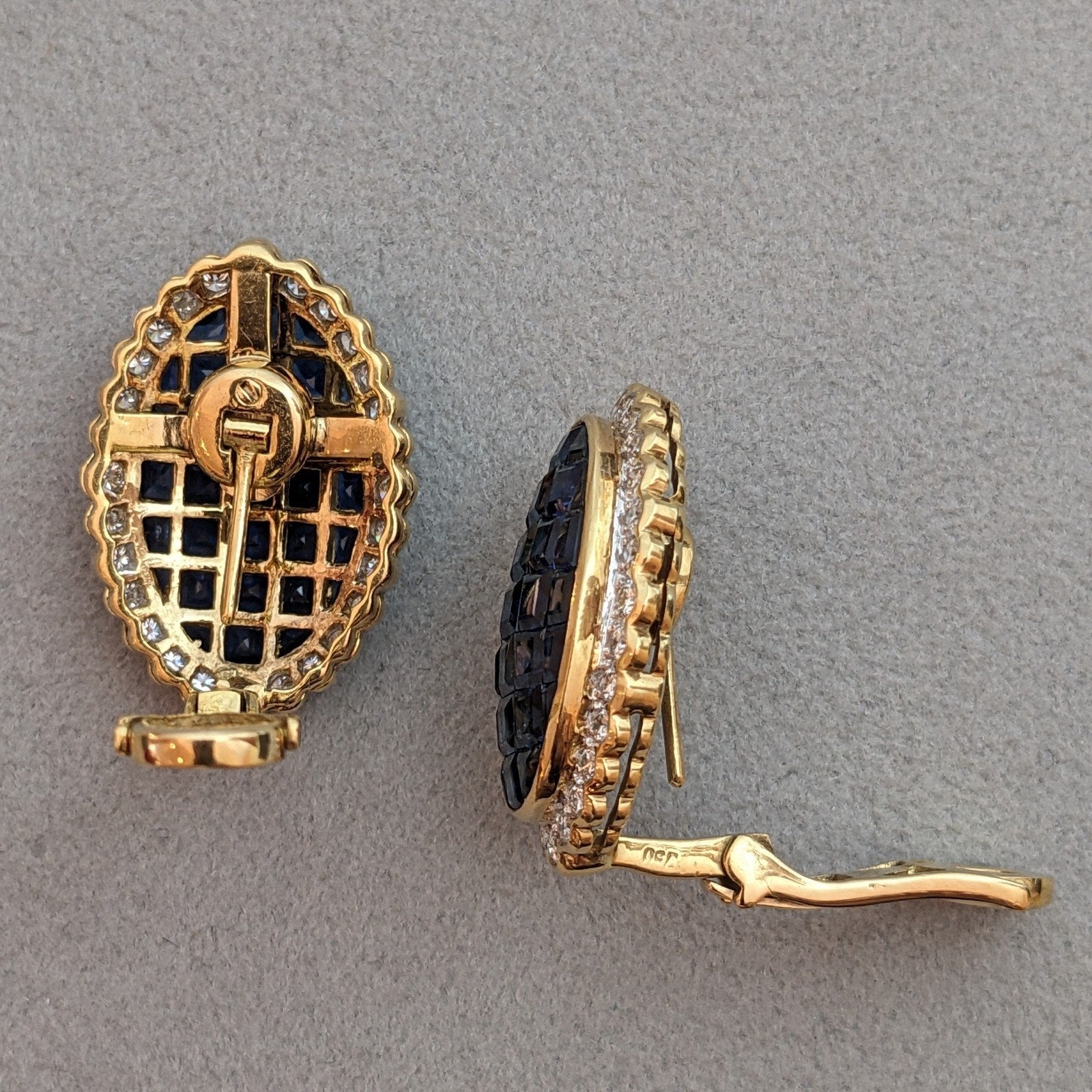 Mystery Invisible Set Sapphire and Diamond Earrings in 18k Yellow Gold