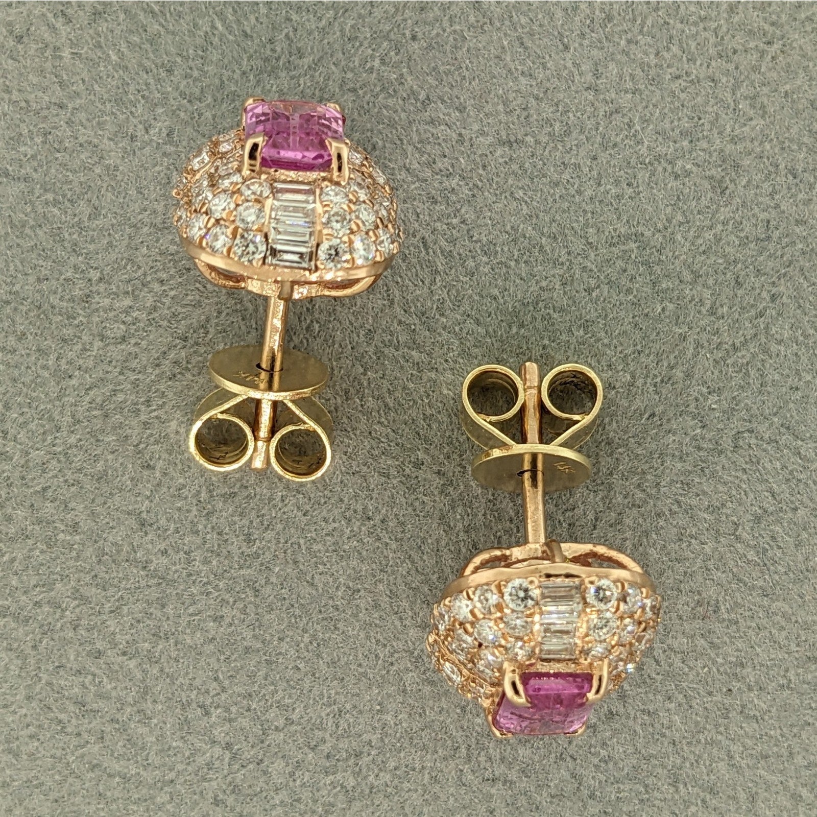 Natural Pink Sapphire & Diamond Earrings in 14k Rose & Yellow Gold