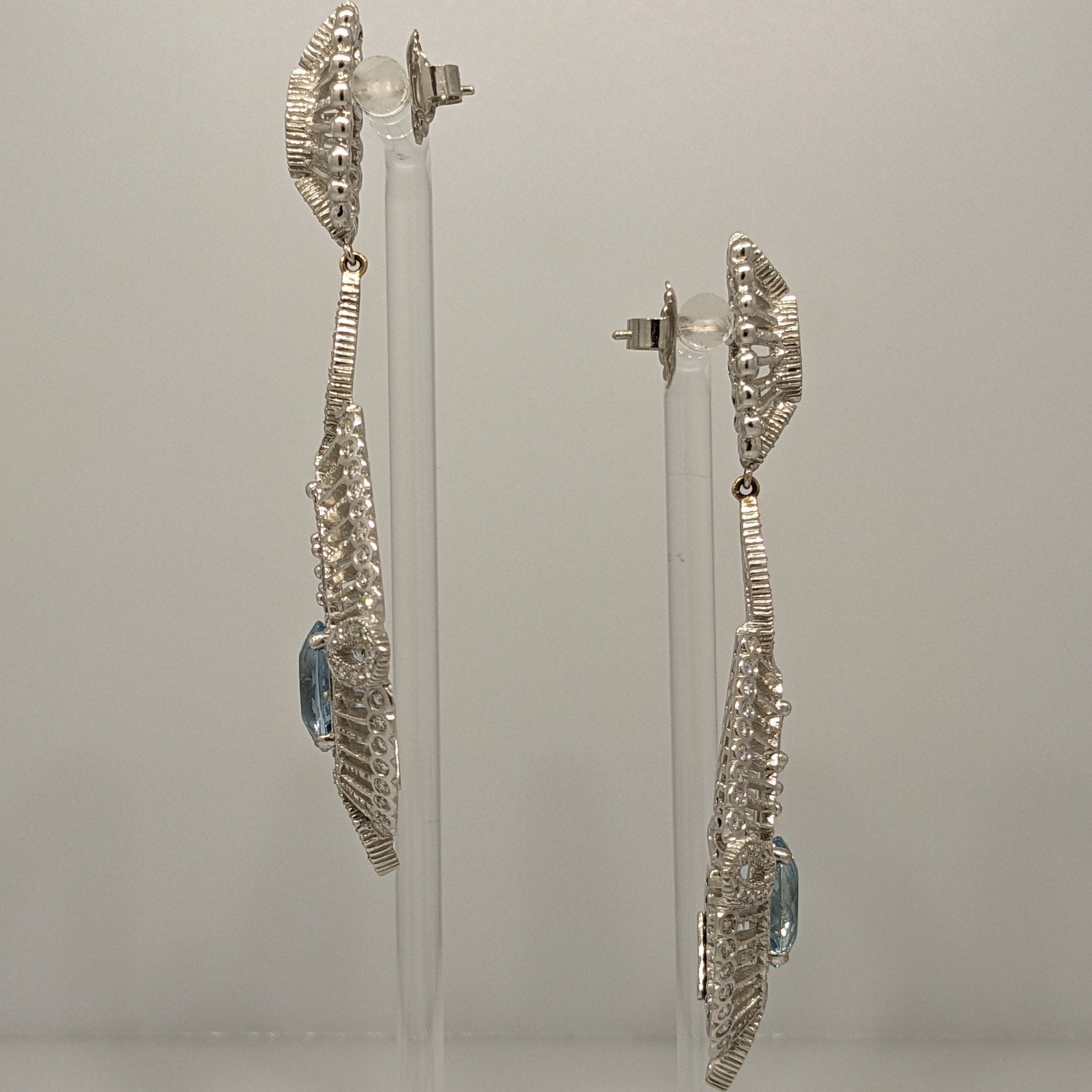 Doris Panos Aquamarine and Diamond Earrings in 18k White Gold