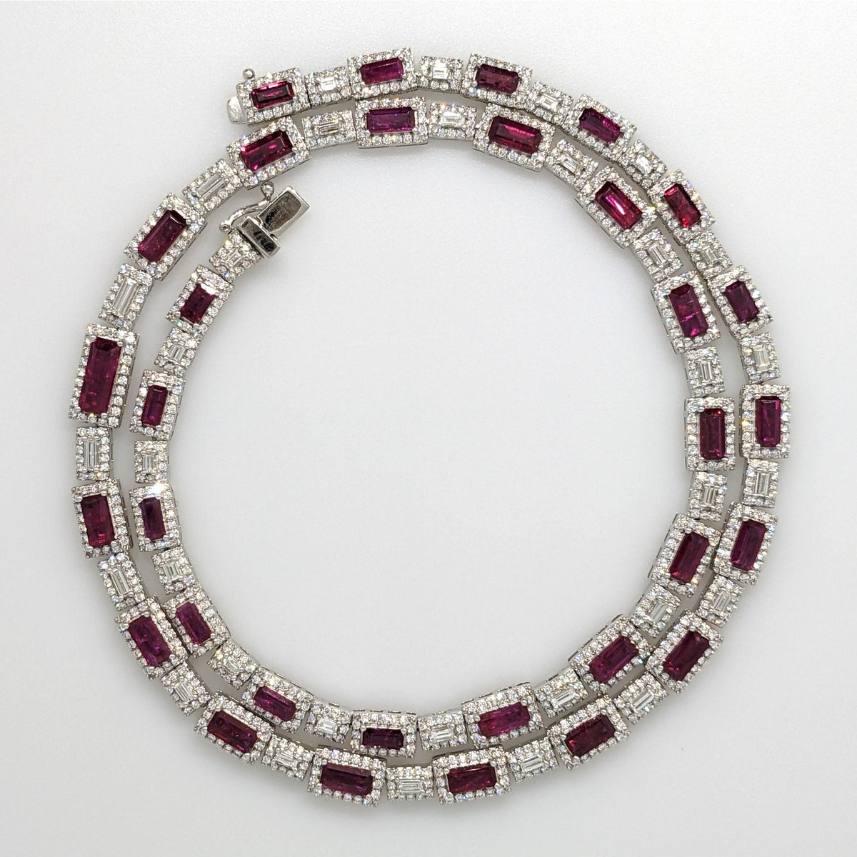 GIA Certified Unheated Ruby & Diamond Necklace in 18k White Gold