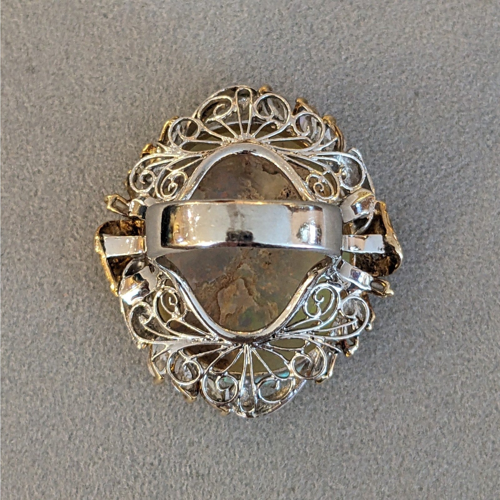Natural 22.69 ct Opal and Diamond Ring in Platinum and 18k Yellow Gold