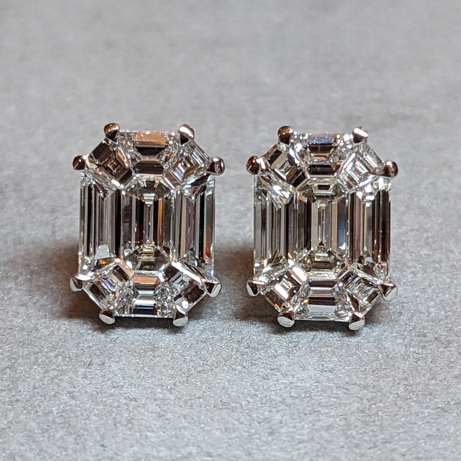 Illusion set Natural Diamond Stud Earrings 1.68cttw in 18k White Gold