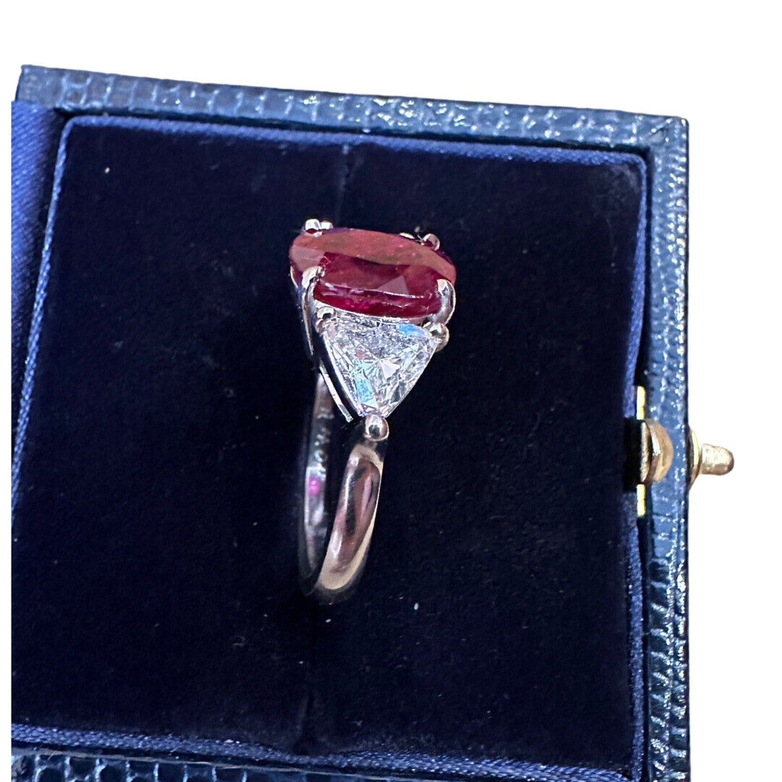 GRS Unheated 4.04 ct Cushion Cut Ruby Ring in Platinum with Diamonds - HM2518SV