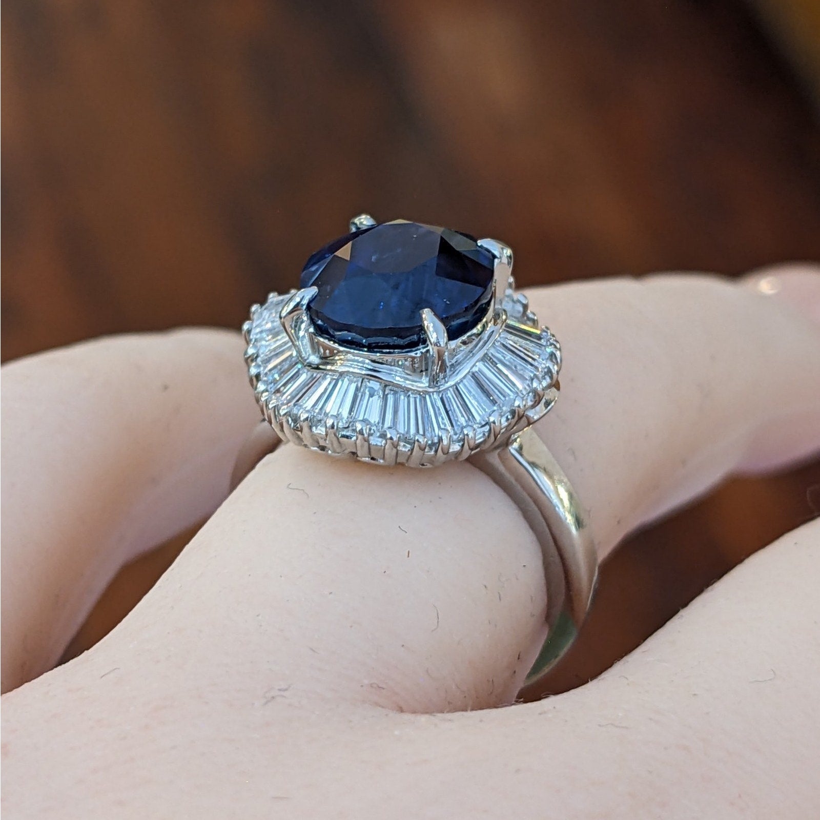 Natural Oval 6.26 ct Sapphire and Diamond Ballerina Ring in Platinum