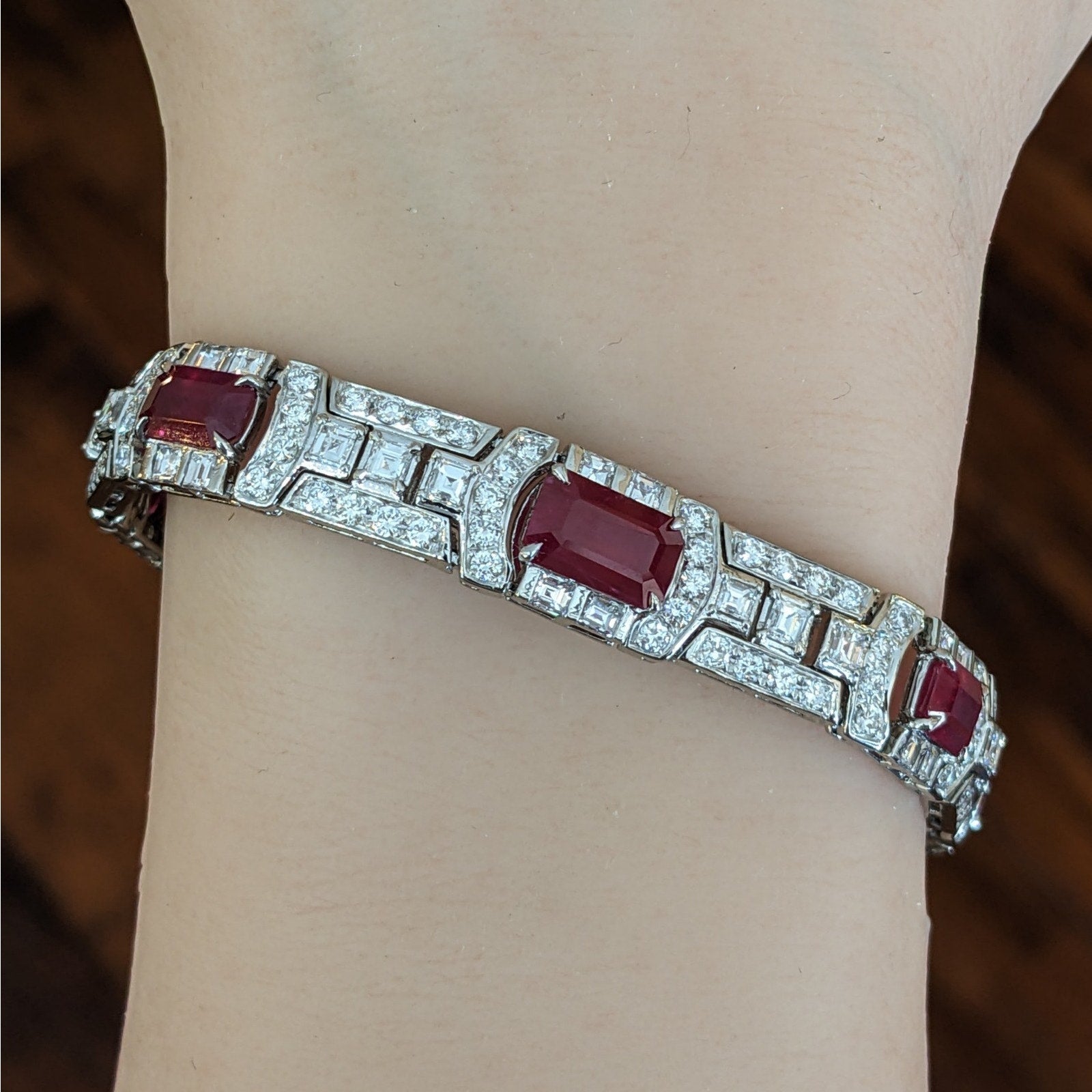Natural Diamond and Ruby Statement Bracelet in Platinum