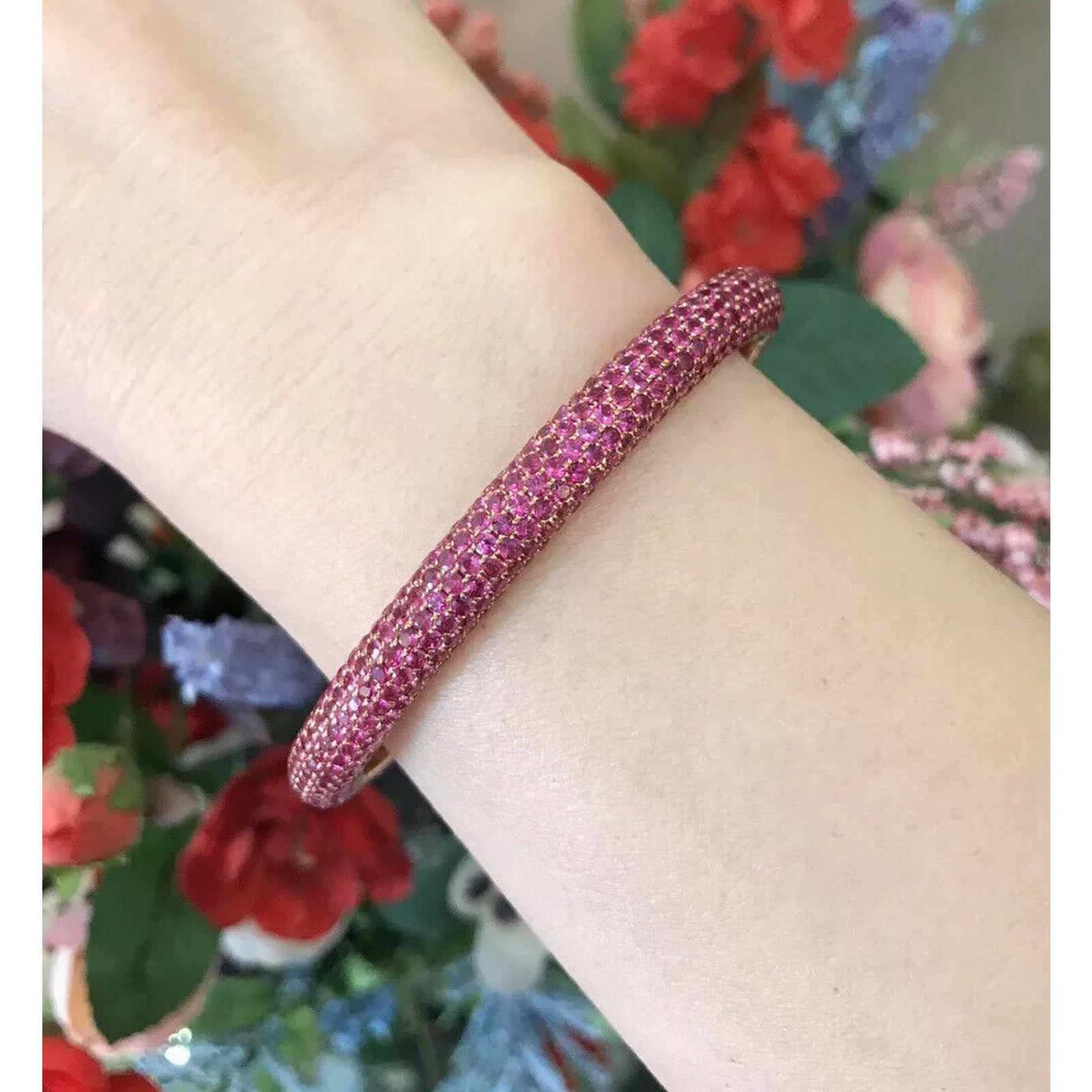 19.22 carats Ruby Pave Bangle Bracelet in 18k Rose Gold