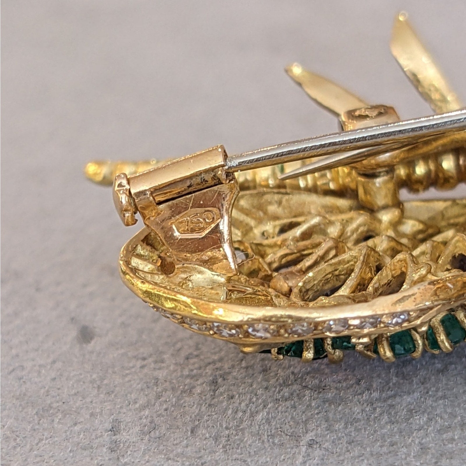 Large Sapphire, Emerald, and Diamond Butterfly Pin in 18k Yellow Gold
