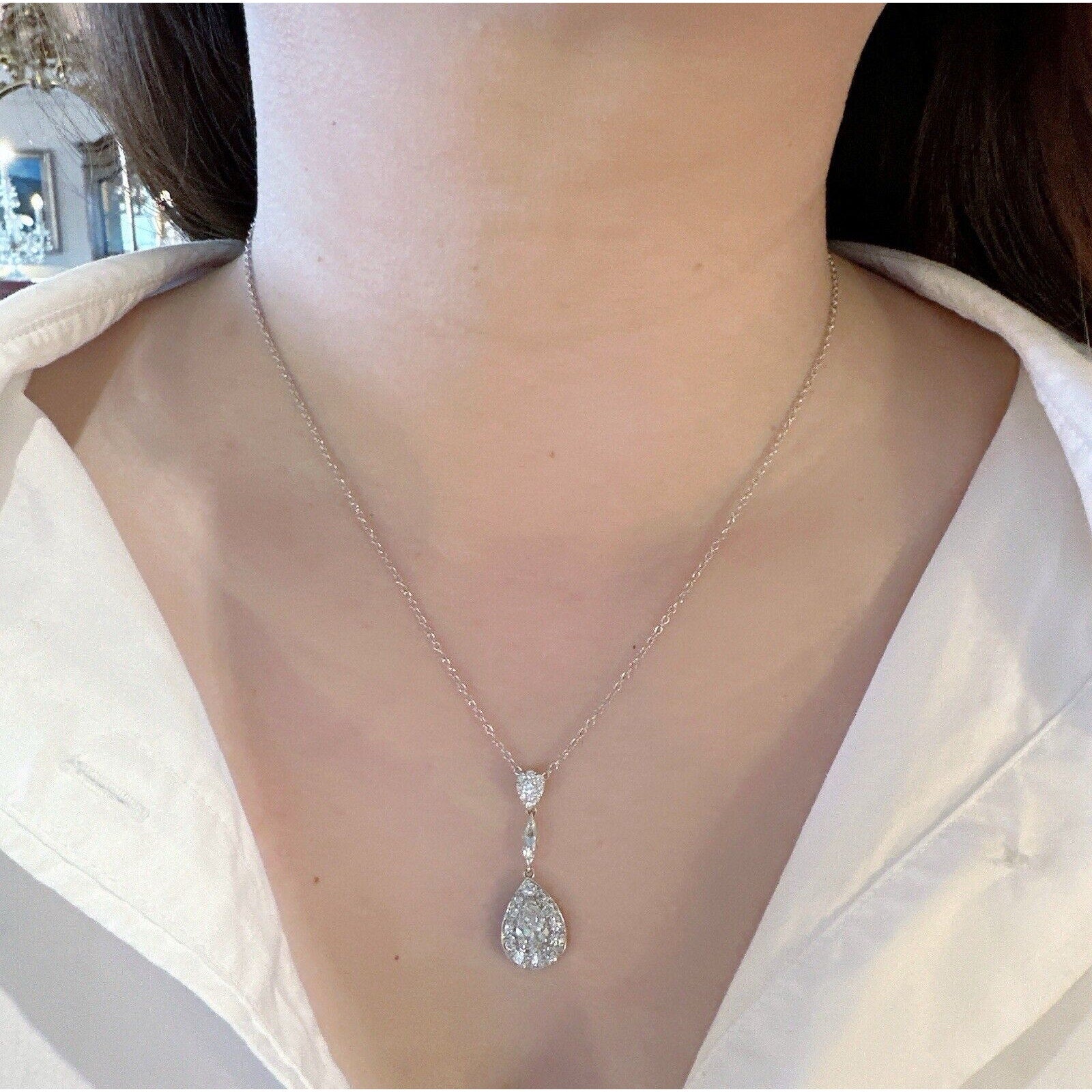 GIA 1.12 carat Pear Shape Diamond F-SI1 in Platinum/18k White Gold Pendant Necklace
