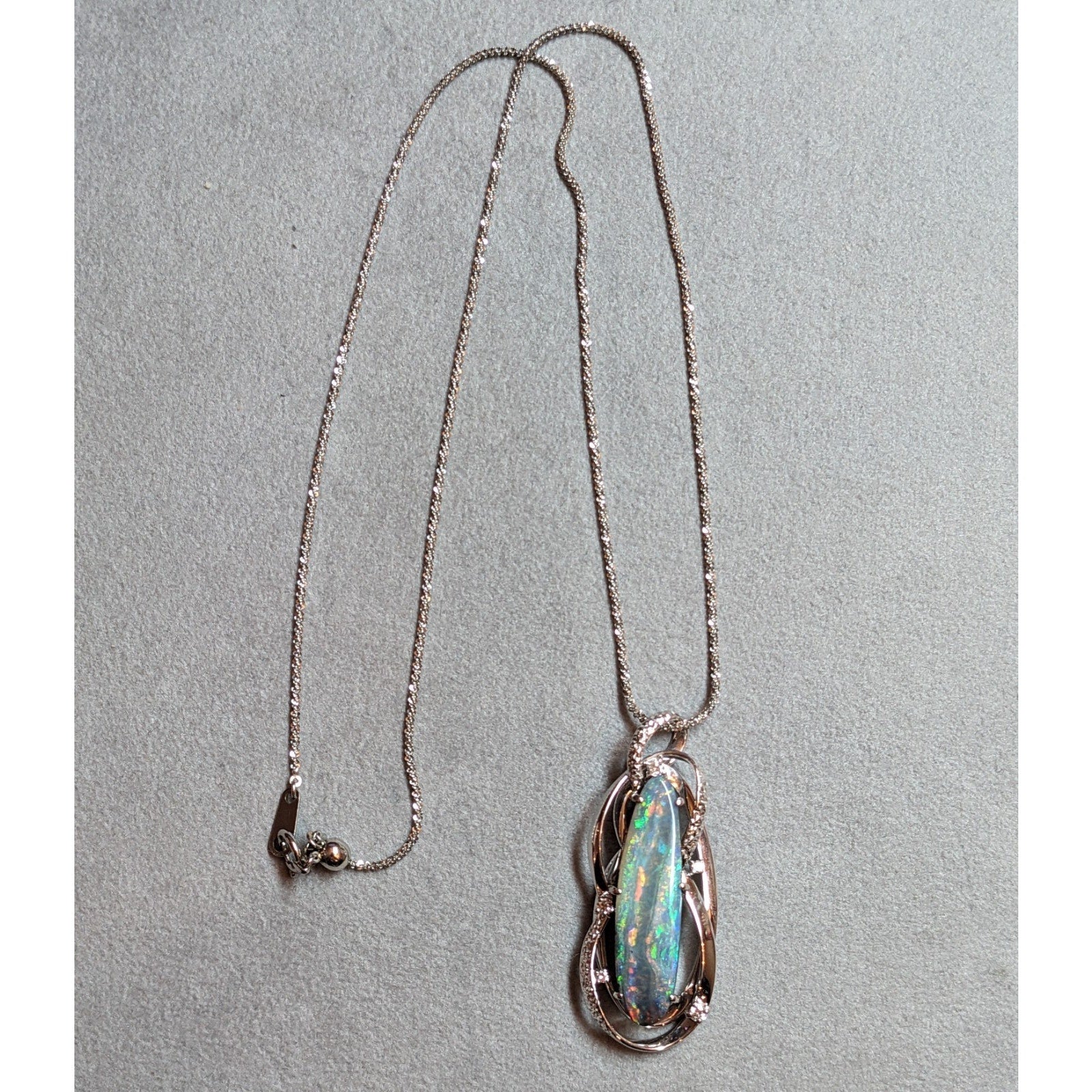 Boulder Opal and Diamond Pendant Necklace in Platinum & 18k White Gold