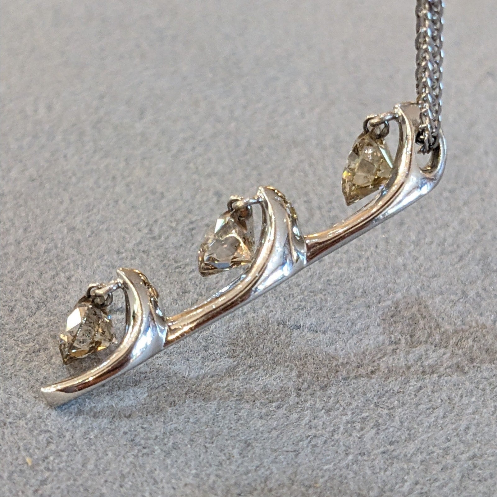 Three Champagne Diamond Drop Pendant Necklace in 18k White Gold