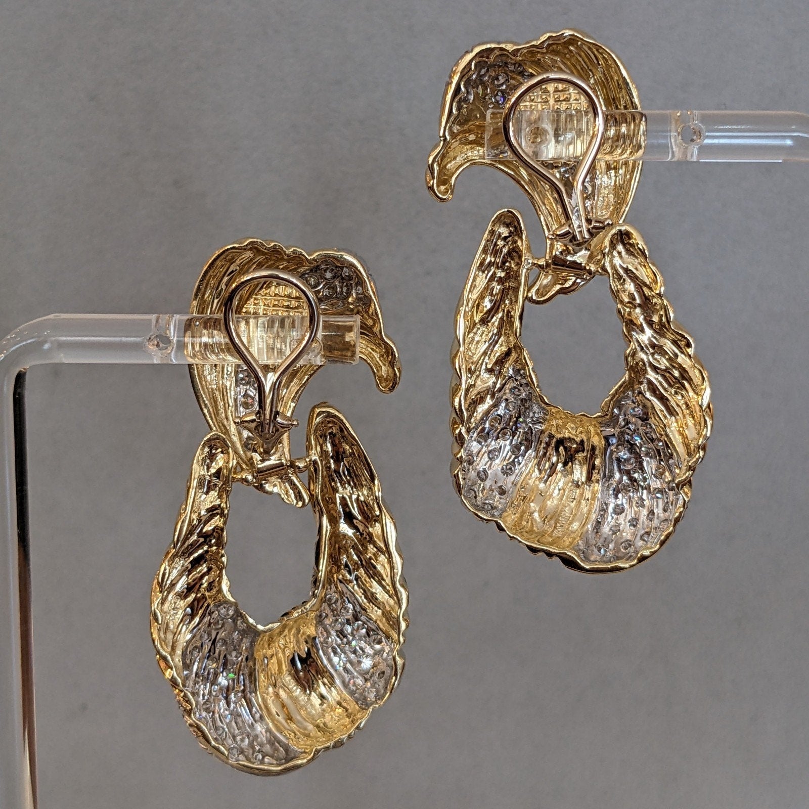 Large Diamond Door Knocker Dangle Earrings in 14k Yellow Gold