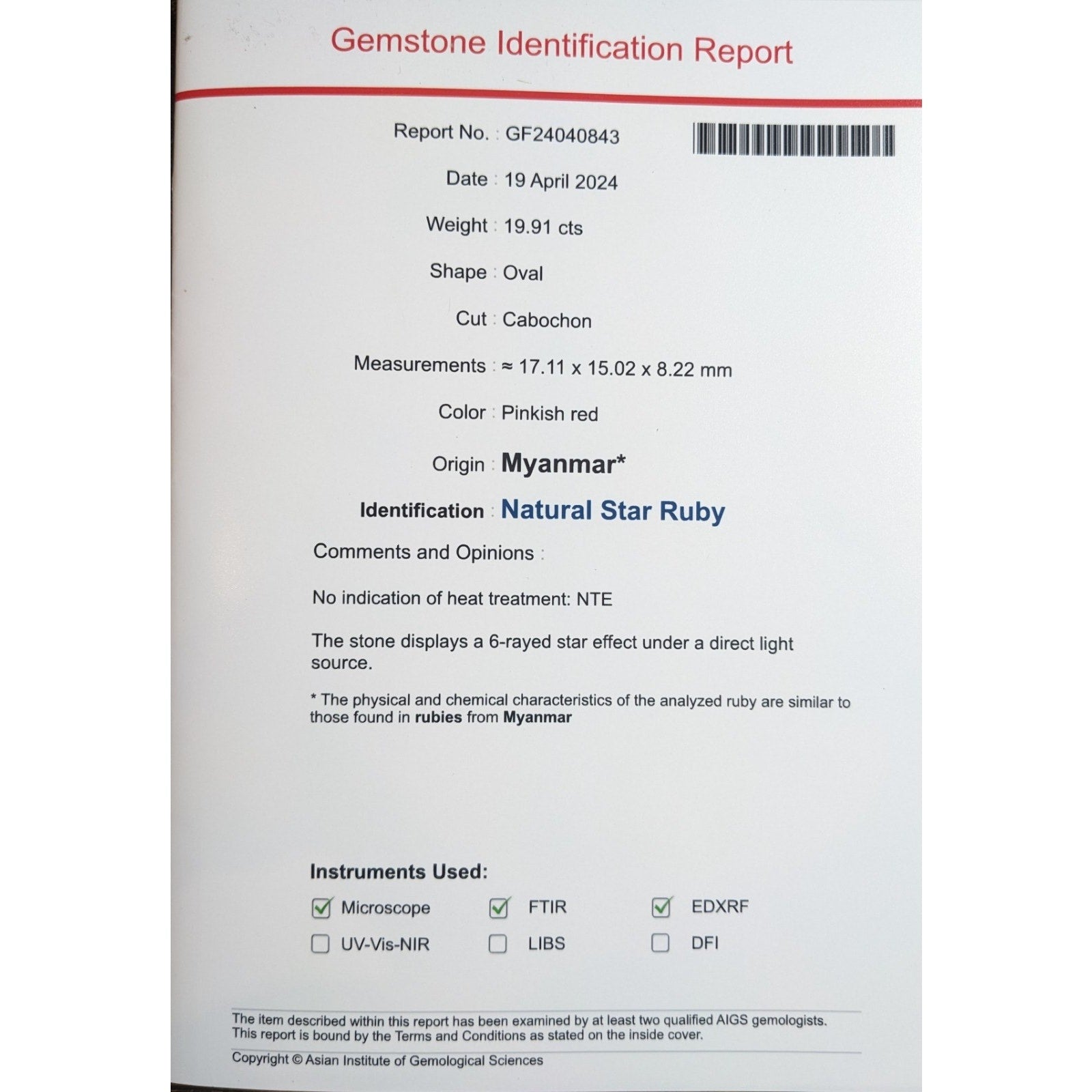 19.91 ct Burma Untreated Star Ruby and Diamond Ring in Platinum