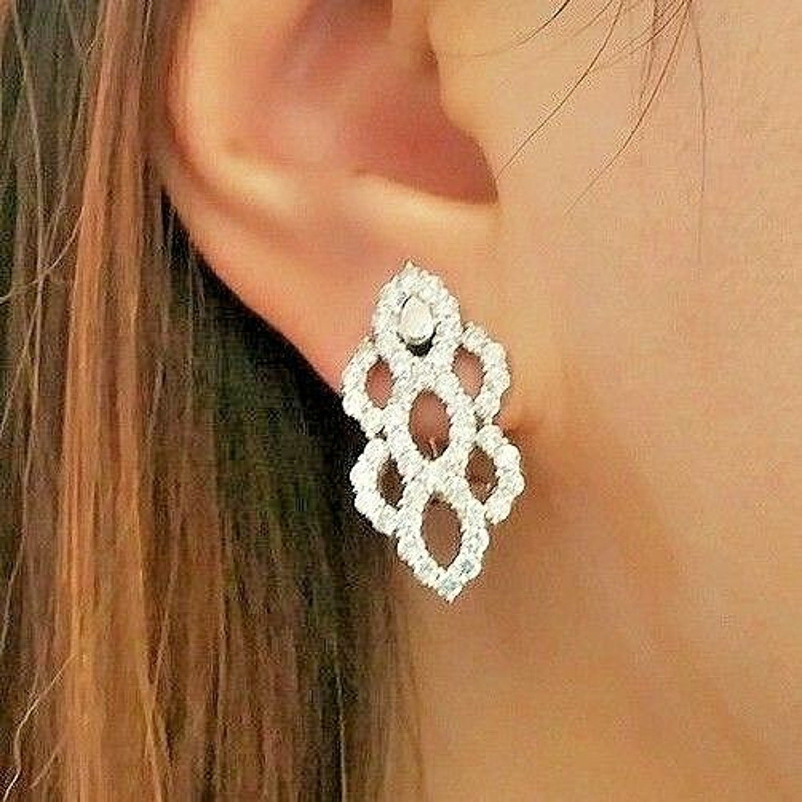 2.56 ct Diamond Earrings -Honeycomb Design- in 18k & 14k White Gold