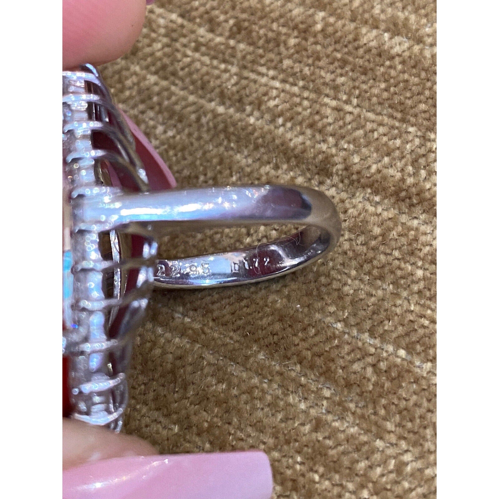 Estate 22.95 cts Red Coral and Diamond Large Cocktail Ring in Platinum