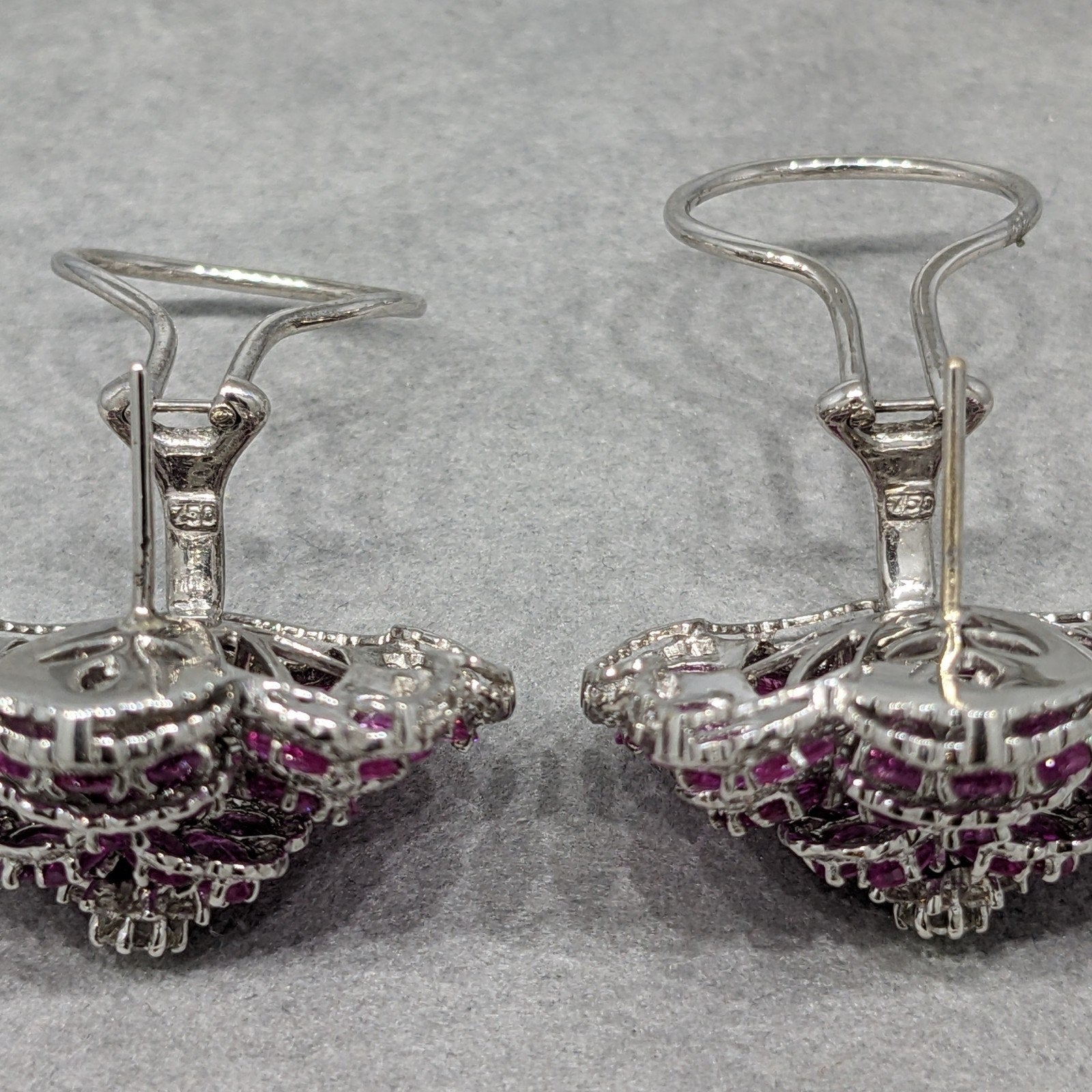 Pink Sapphire and Diamond Tiered Flower Earrings in 18k White Gold