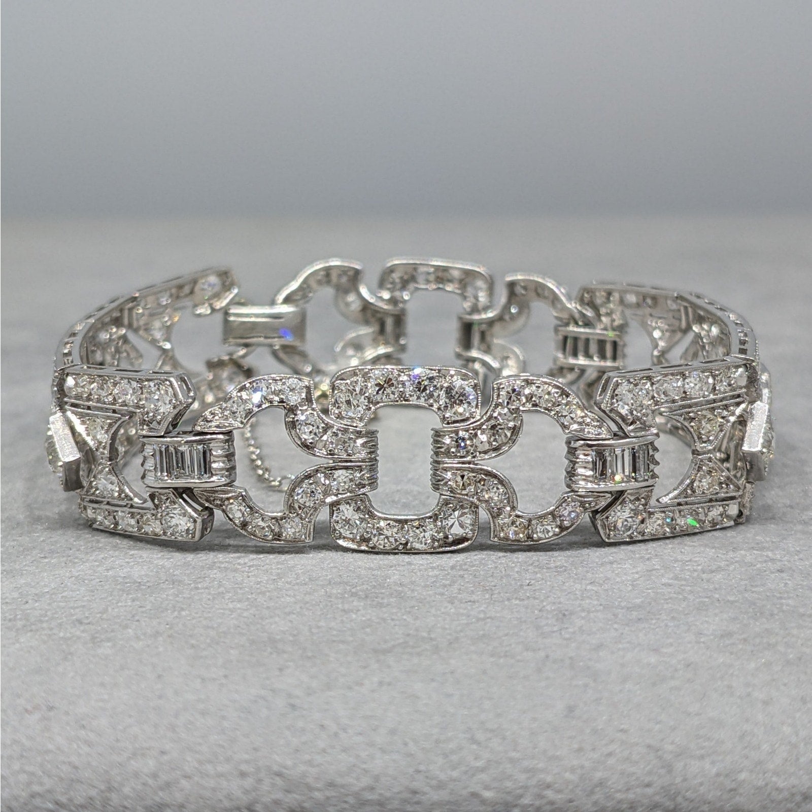 Art Deco Euro cut Diamond Bracelet .50 inch wide in Plat/14k chain