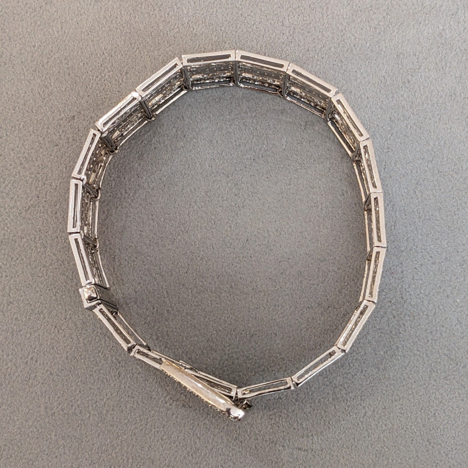Wide Vintage Diamond Buckle Bracelet in 18k White Gold