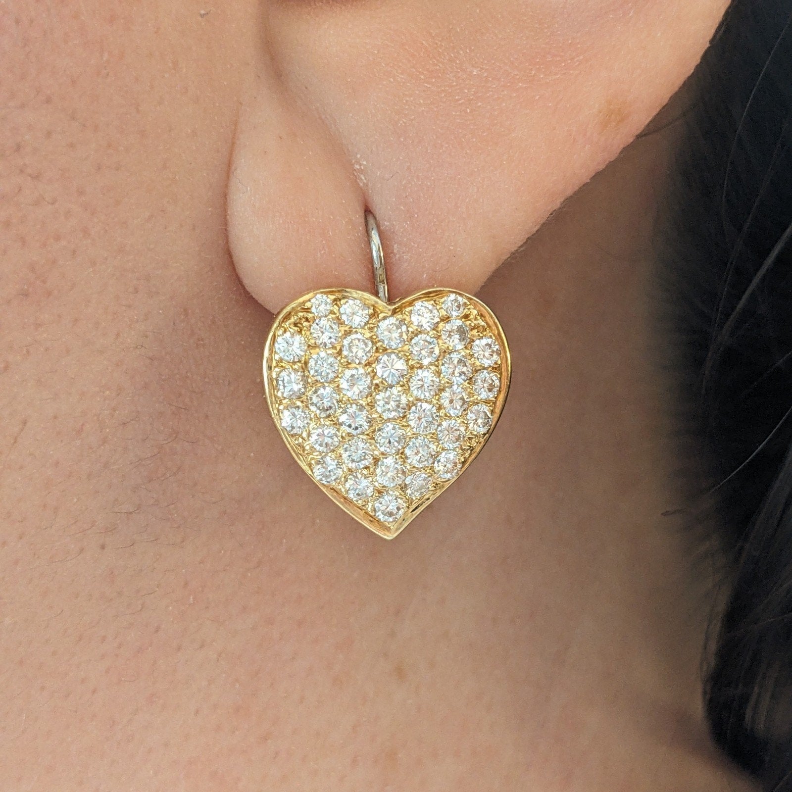 Diamond Pave Heart Drop Earrings in 14k Yellow Gold/Platinum- HM2304SB