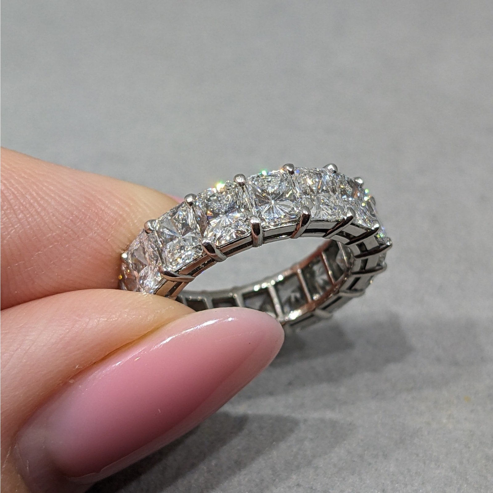 Radiant Cut Diamond Eternity Band Ring 6.00 ctw in Platinum Size 4.5
