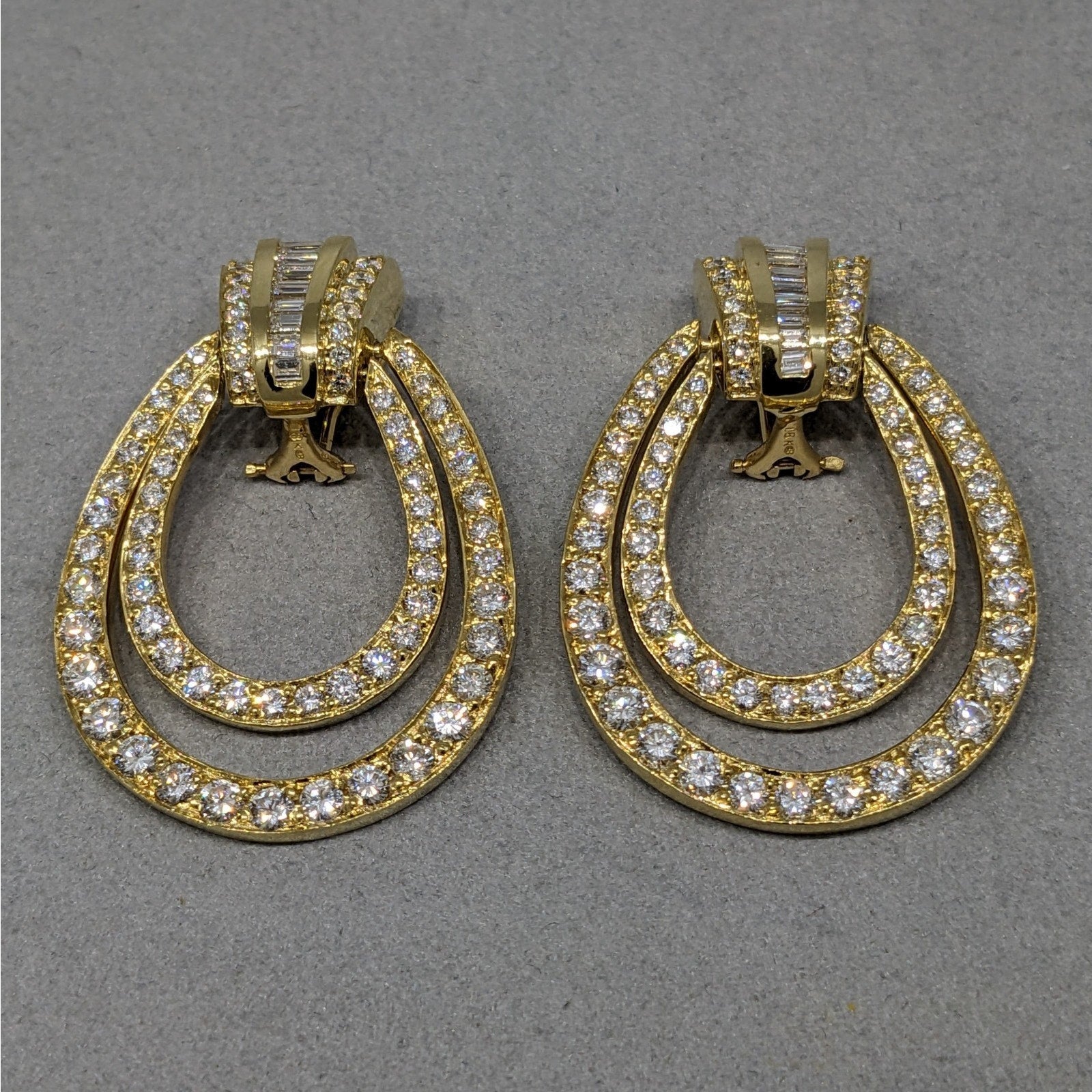 Natural Diamond Double Hoop Door-Knocker Earrings in 18k Yellow Gold