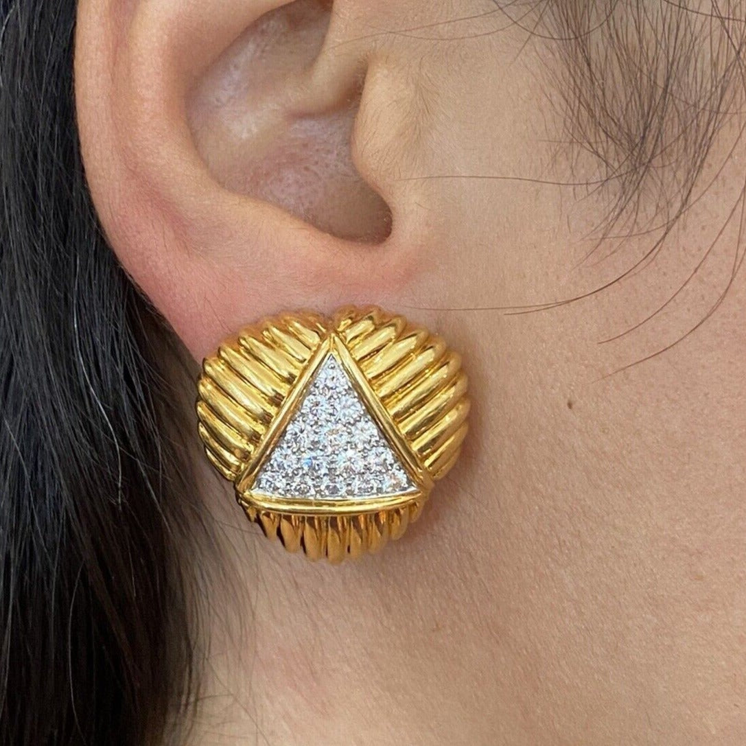 Large Vintage Diamond Button Earrings 2.00 cttw in 18k Yellow Gold