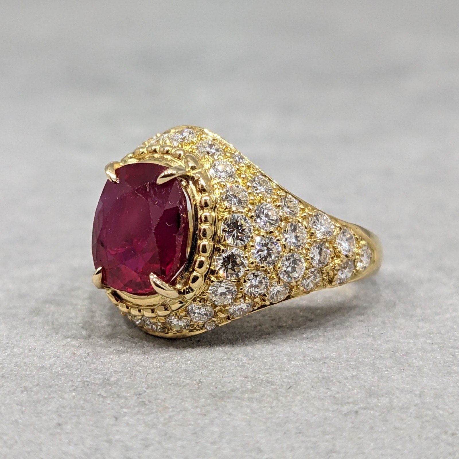 AGL Unheated 3.01 ct Natural Red Ruby in Diamond 18k Yellow Gold Ring