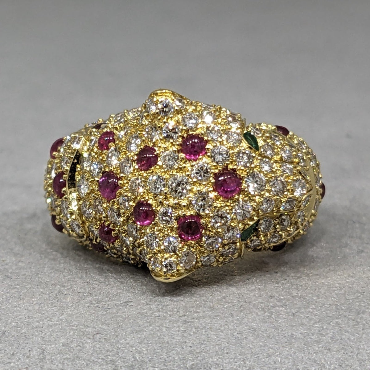 Pave Diamond and Ruby Panther Wrap Ring in 18k Yellow Gold