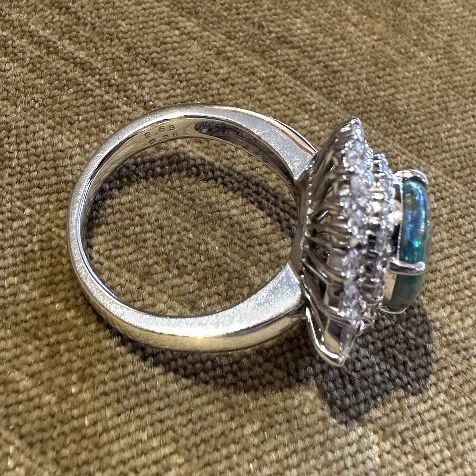 Natural Black Opal 2.53 ct and Diamond Cocktail Ring in Platinum