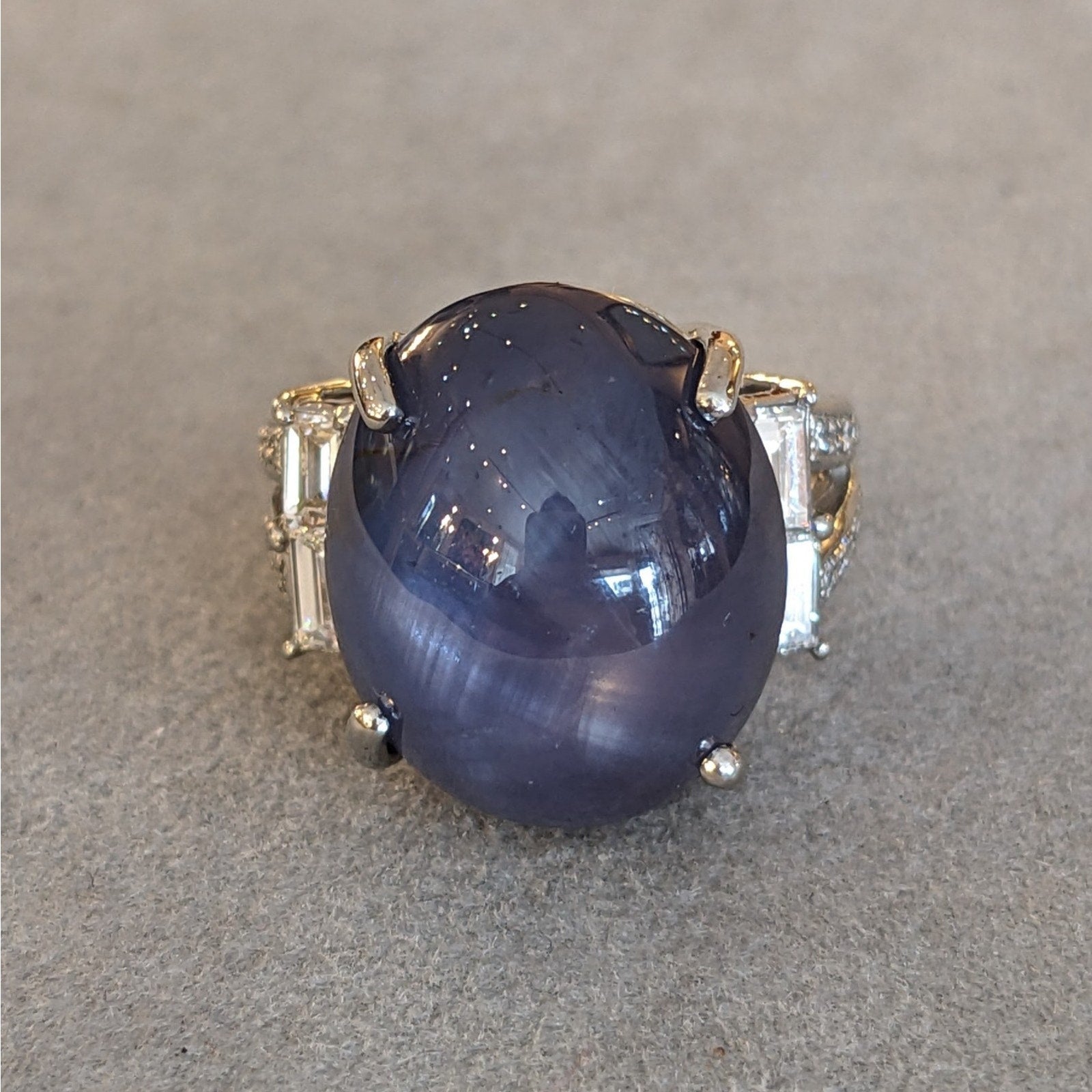 Natural Star Sapphire 29.67 carat and Diamond Ring in Platinum