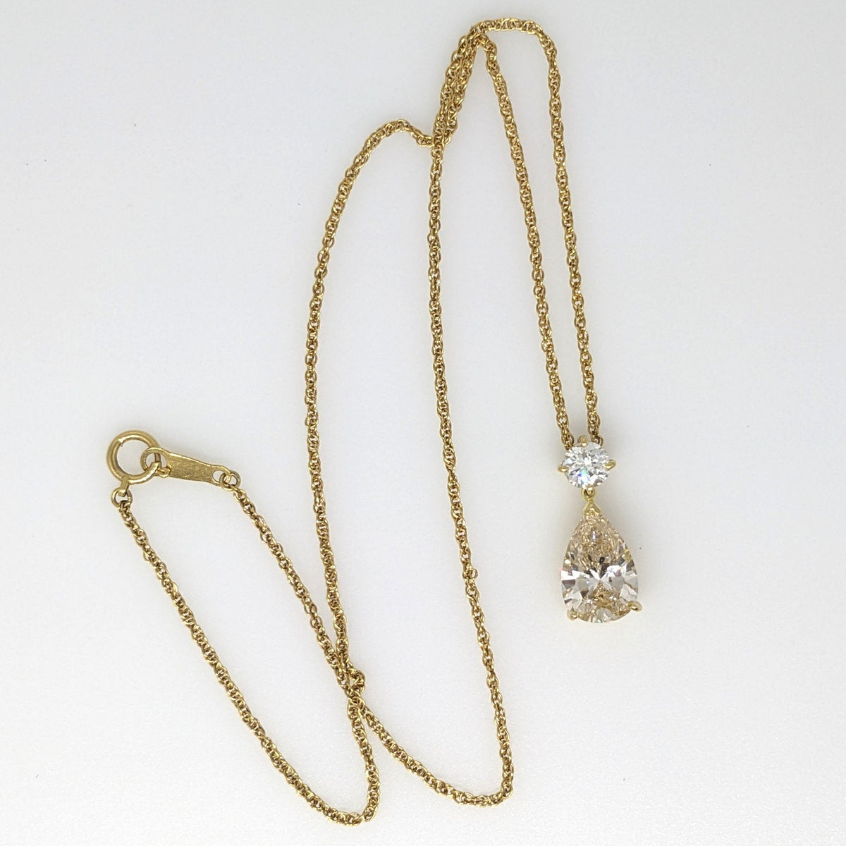 GIA 3.11 ct Pear Diamond Pendant Necklace in 18k Yellow Gold