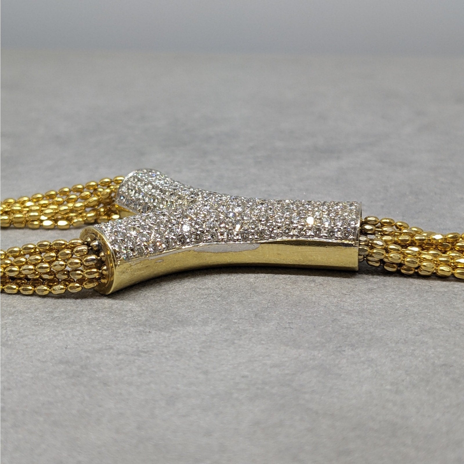 Multistrand Pave Diamond Y Drop Tassel Necklace in 18k Yellow Gold