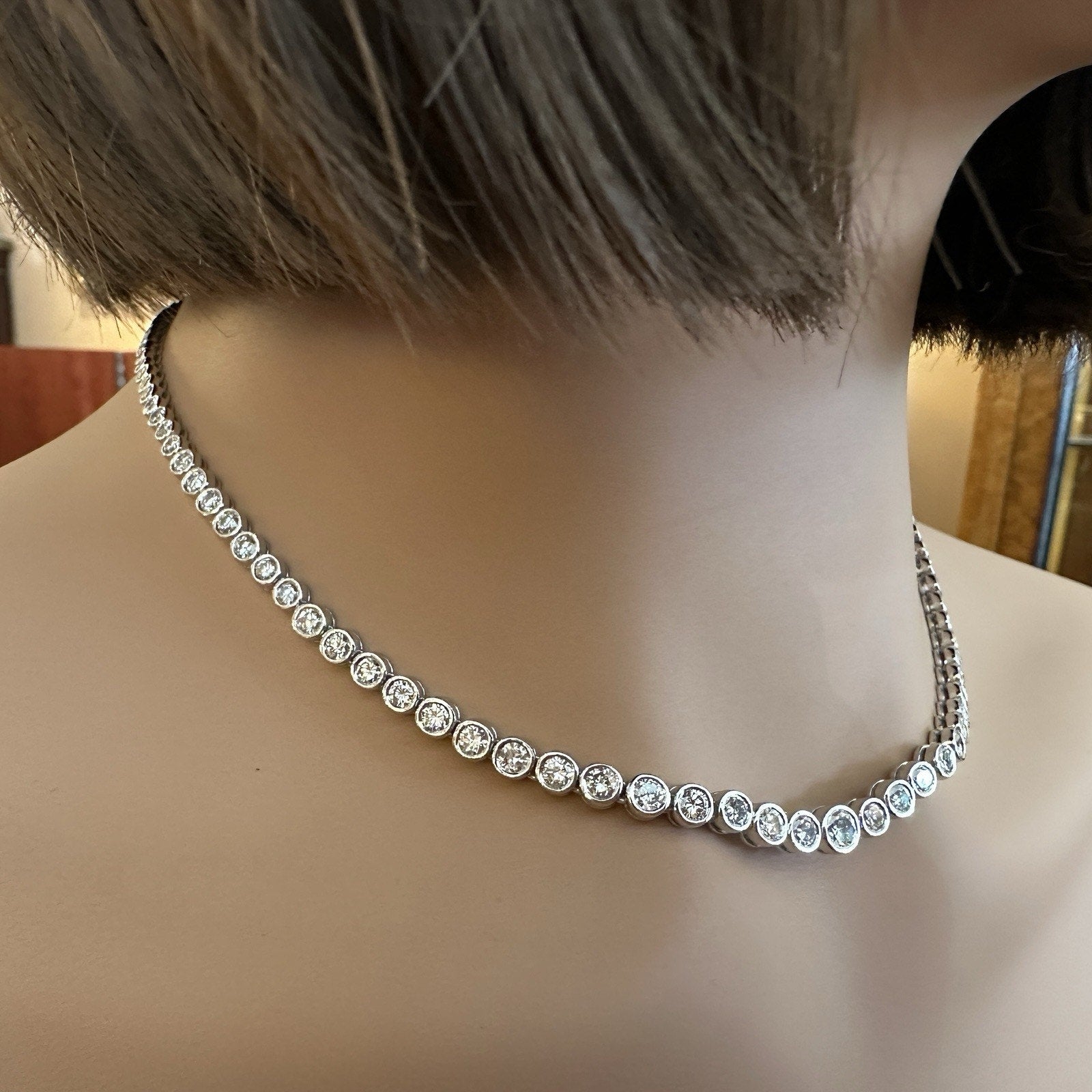 10.13 cttw Natural Diamond Graduated Tennis Necklace in Platinum 16.75"