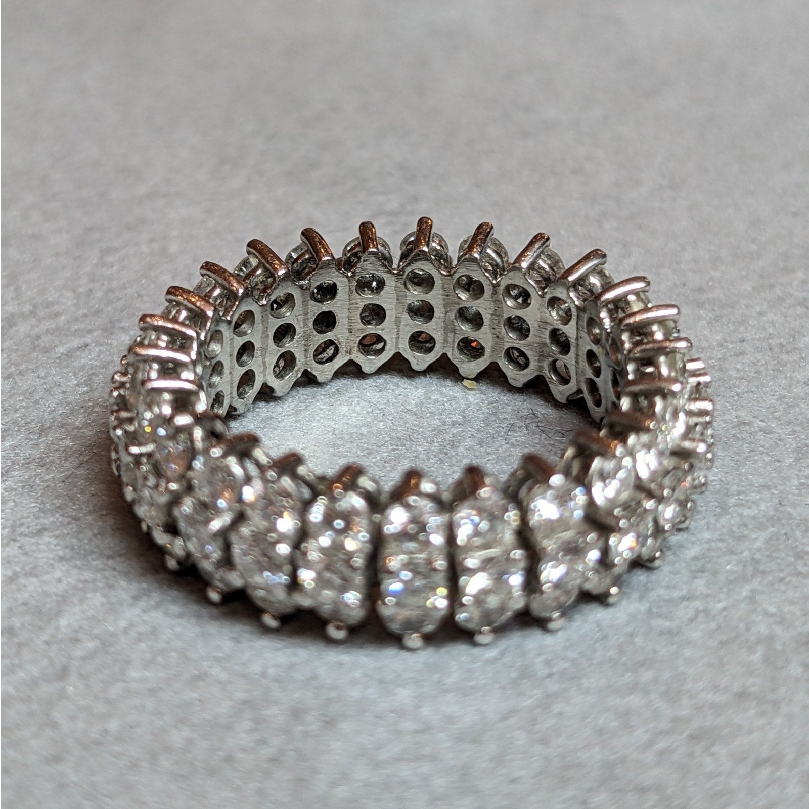 Three Row Domed Diamond Eternity Band Ring Size 6.75 in Platinum