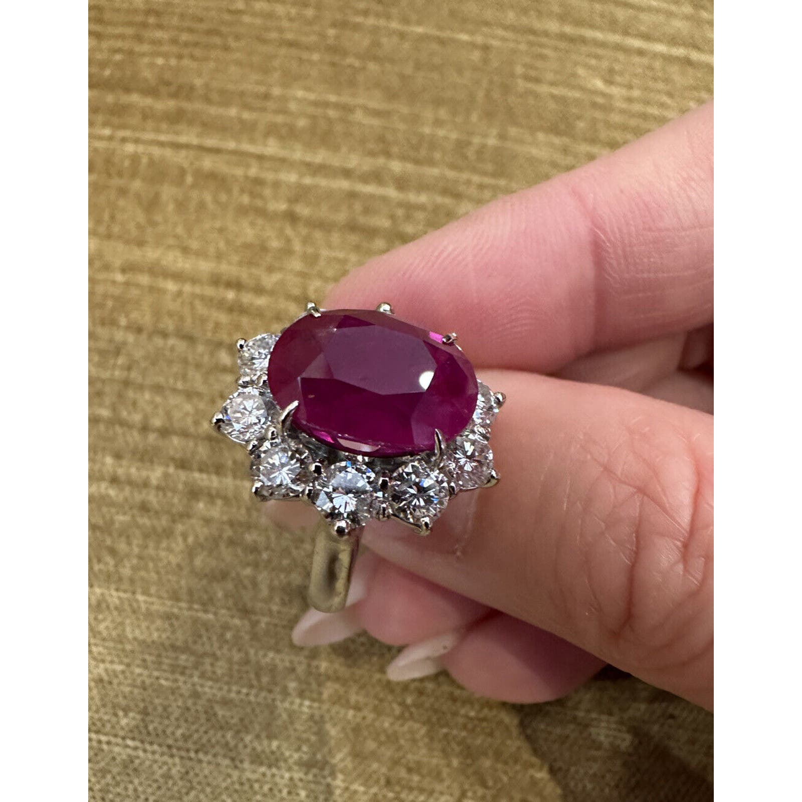 GIA Burma Heated Ruby 7.71 ct Oval in Diamond Platinum Ring - HM2421VN