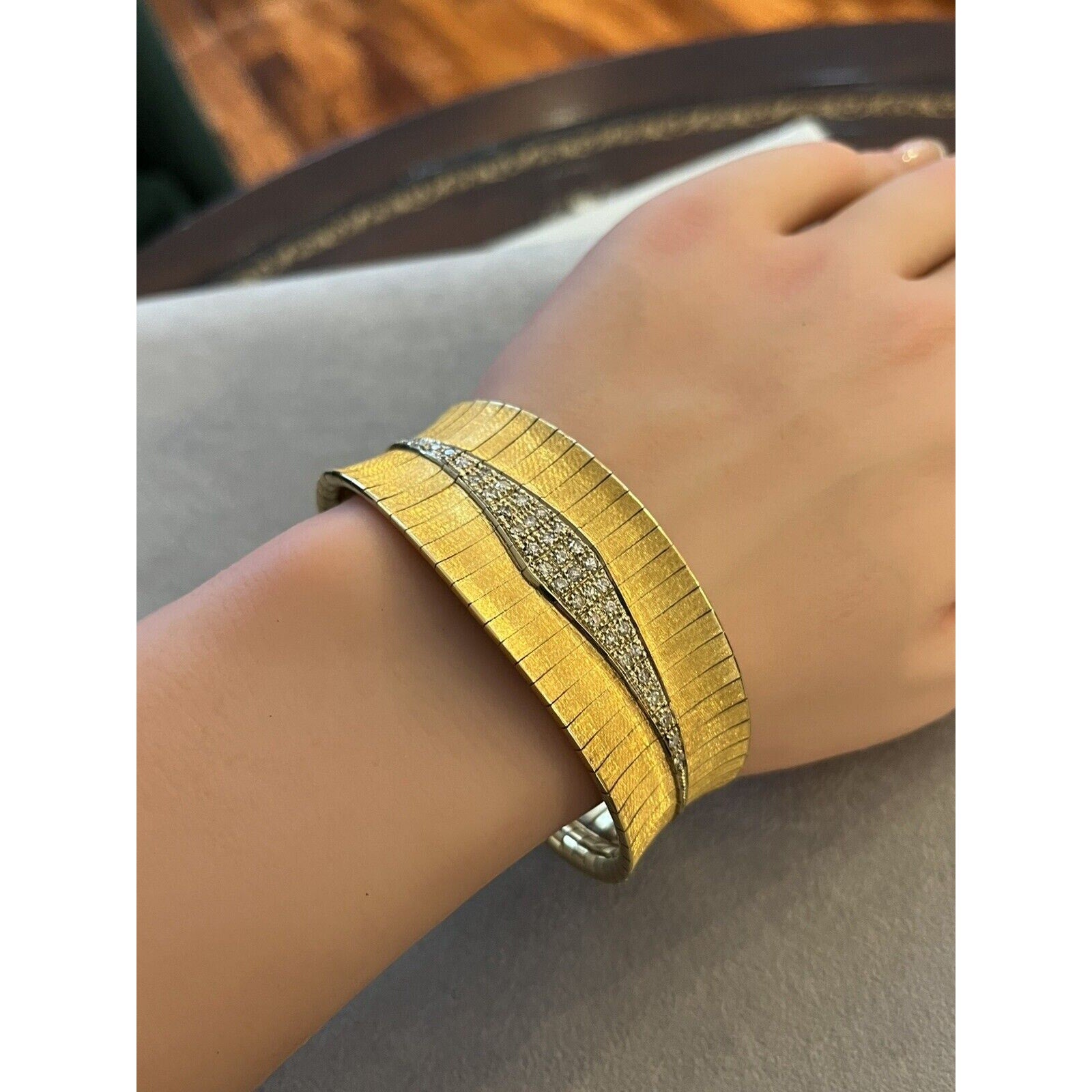 Vintage Wide Diamond Bracelet Cuff in 18k Yellow Gold - HM2675ZE