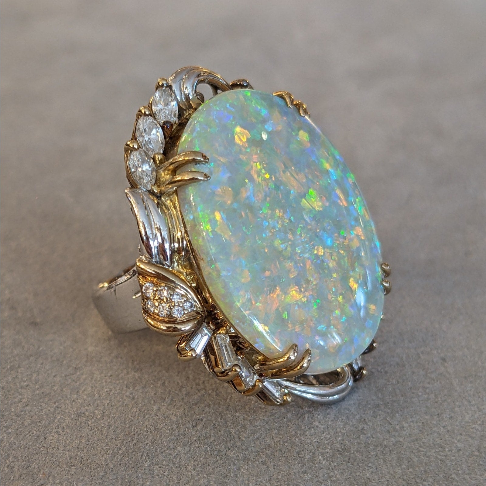 Natural 22.69 ct Opal and Diamond Ring in Platinum and 18k Yellow Gold