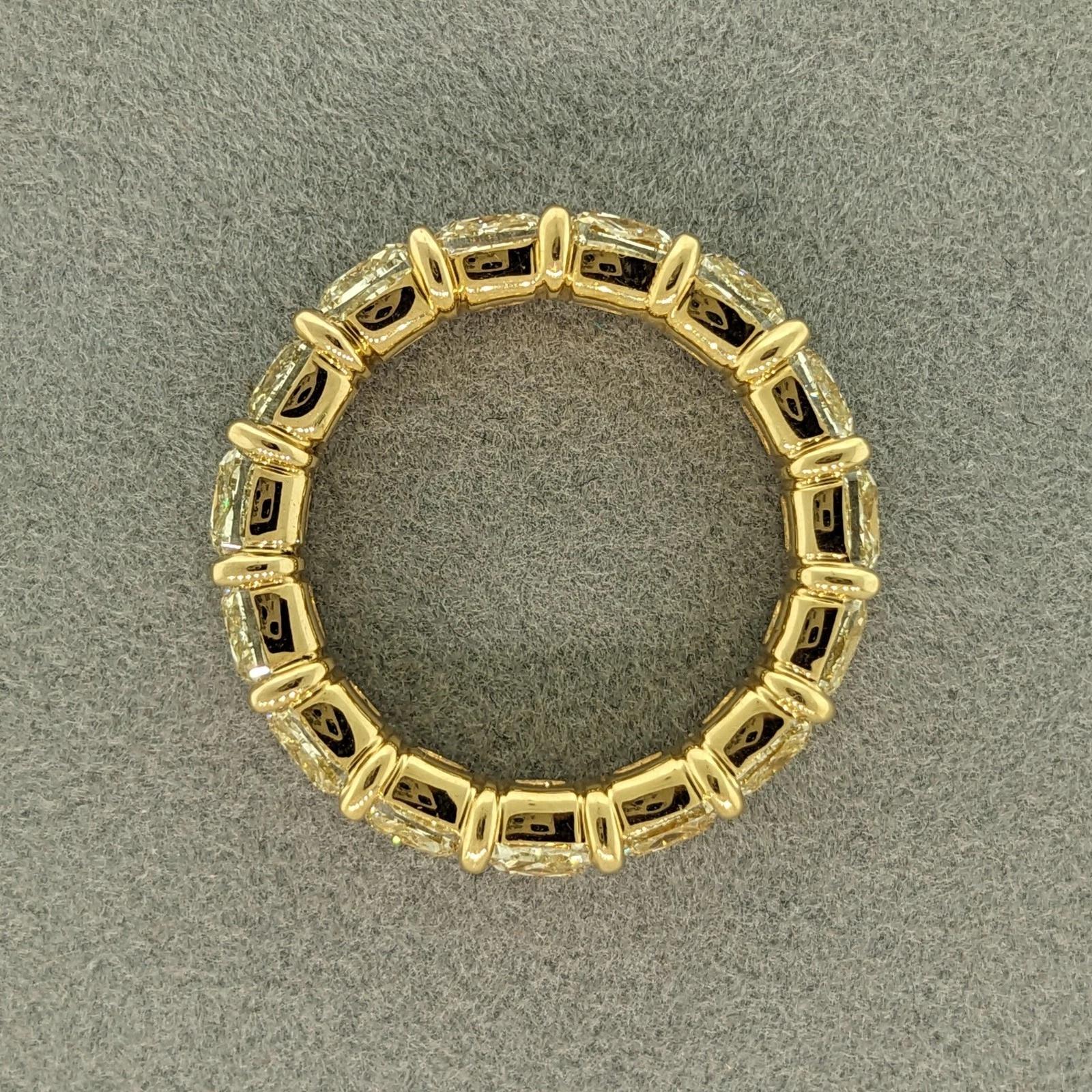Light Yellow Cushion Diamond Eternity Ring 7.47cts in 18k Yellow Gold