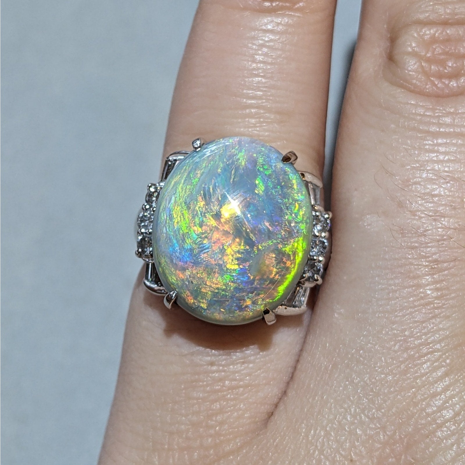 Natural 18.70 ct Black Opal and Diamond Cocktail Ring in Platinum
