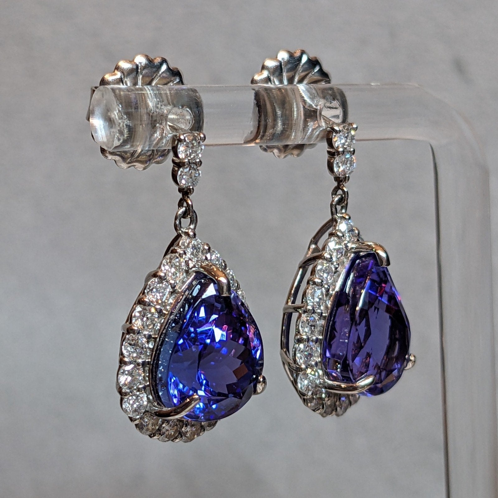 Tanzanite and Diamond Drop Dangle Earrings in Platinum & 14k White Gold