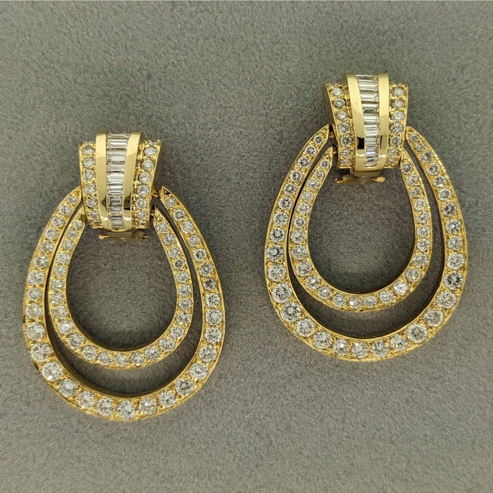 Natural Diamond Double Hoop Door-Knocker Earrings in 18k Yellow Gold