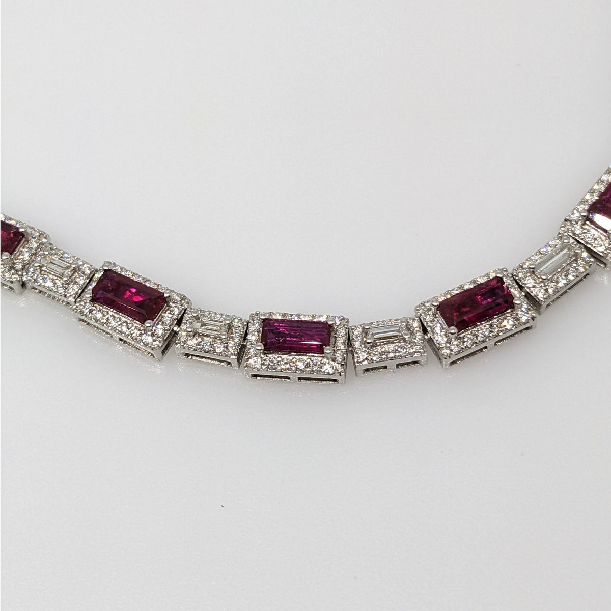GIA Certified Unheated Ruby & Diamond Necklace in 18k White Gold