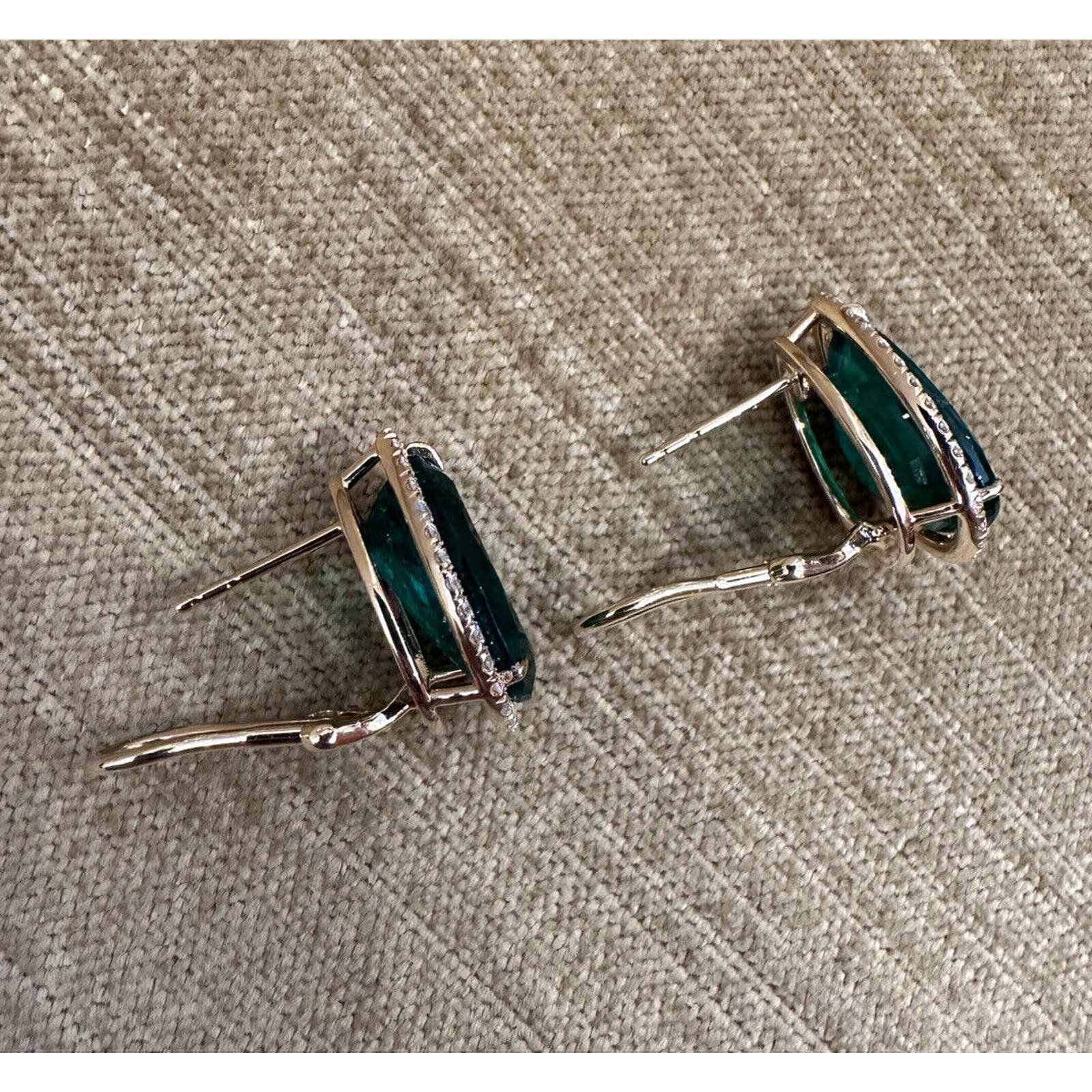 GIA Pear Emerald Halo Diamond Earrings 10.77 cttw 18k Yellow Gold -HM2495SA