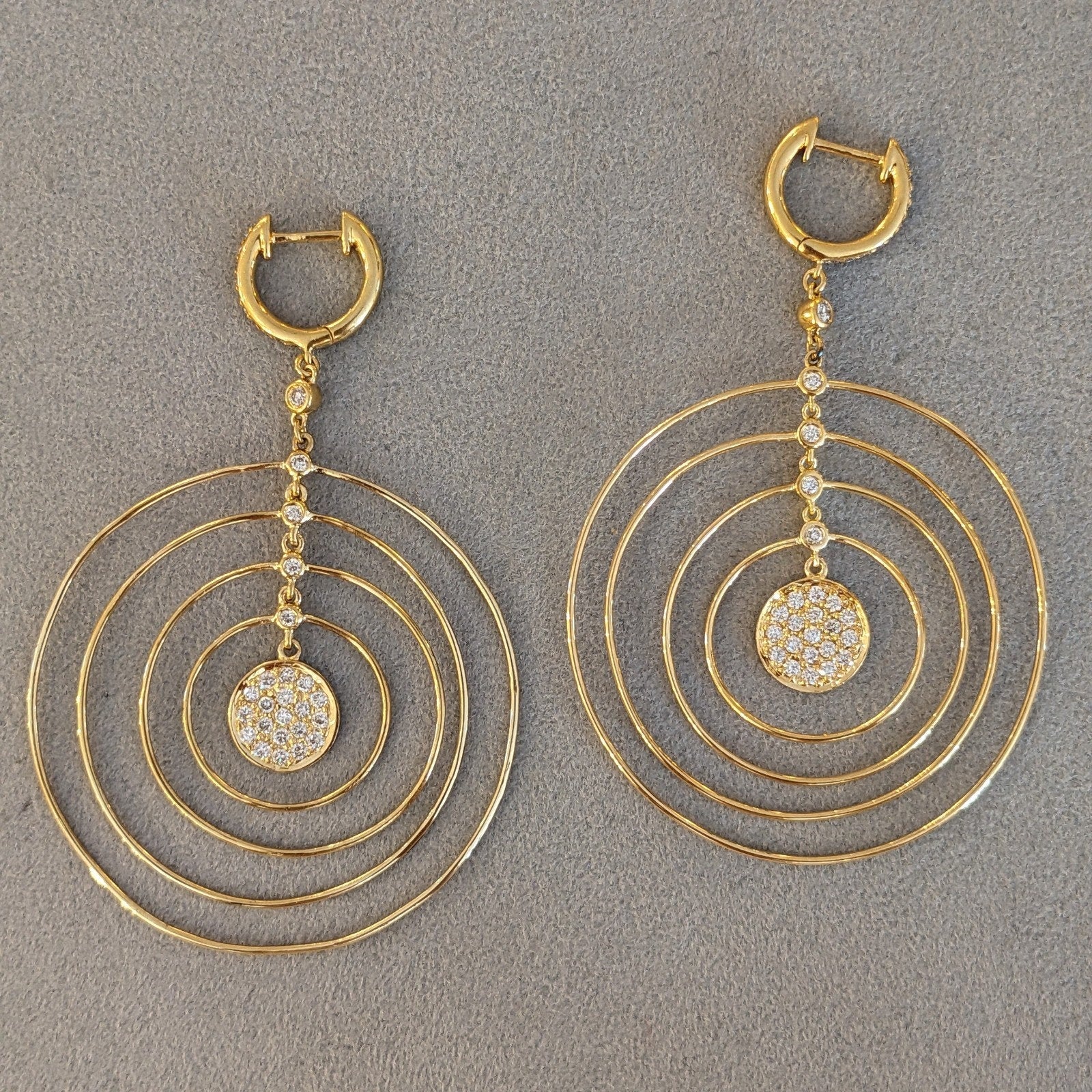 Diamond Circle Hoop Dangle Drop Earrings in 18k Yellow Gold