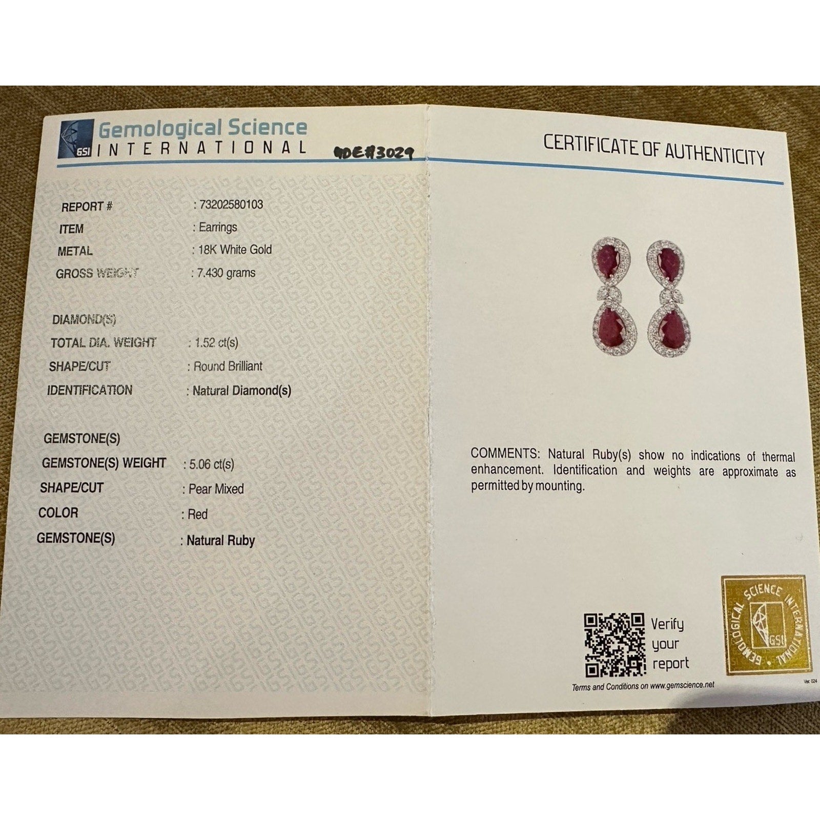 Natural Unheated Ruby and Diamond Drop Earrings in 18k White Gold