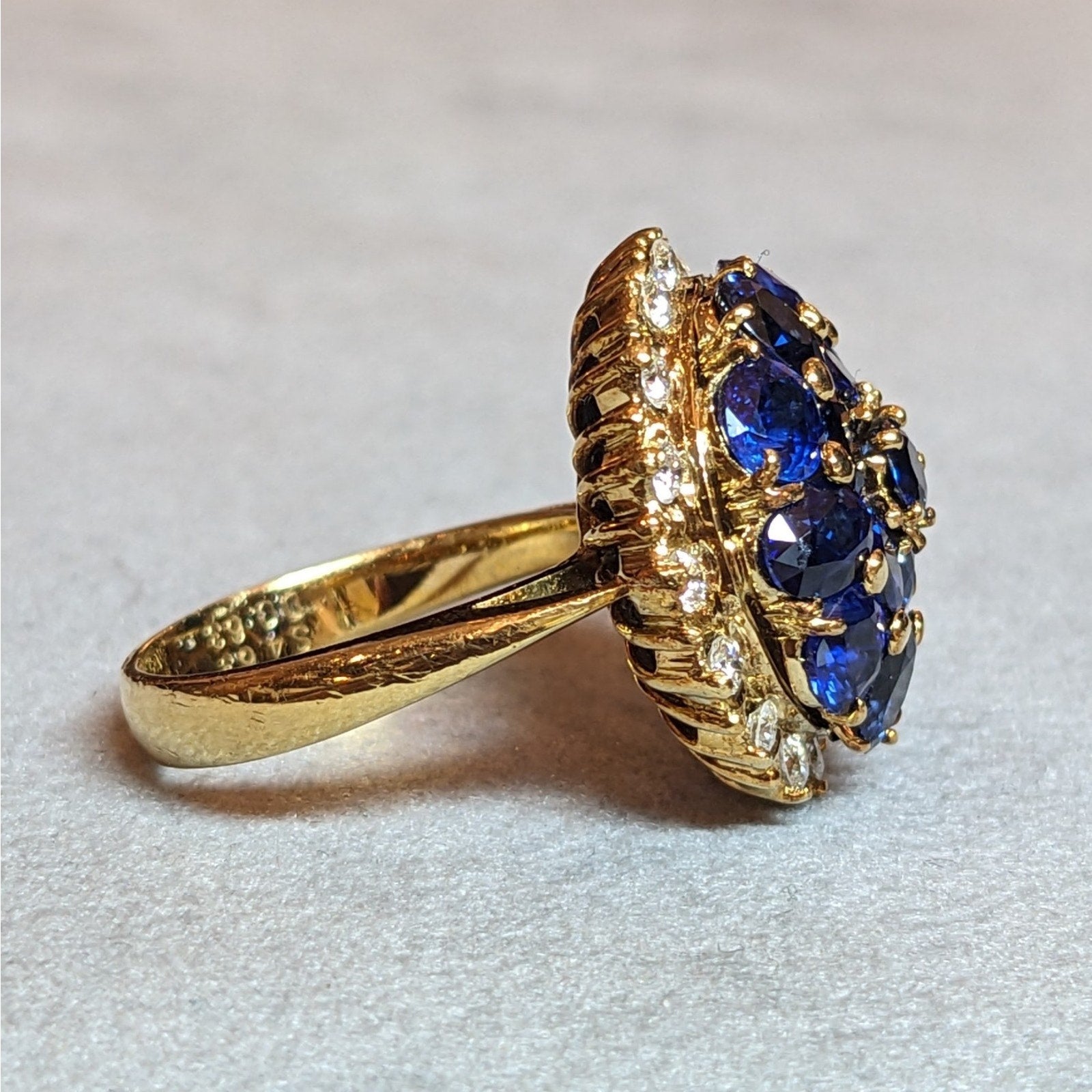 Sapphire and Diamond Dome Cocktail Ring in 18k Yellow Gold