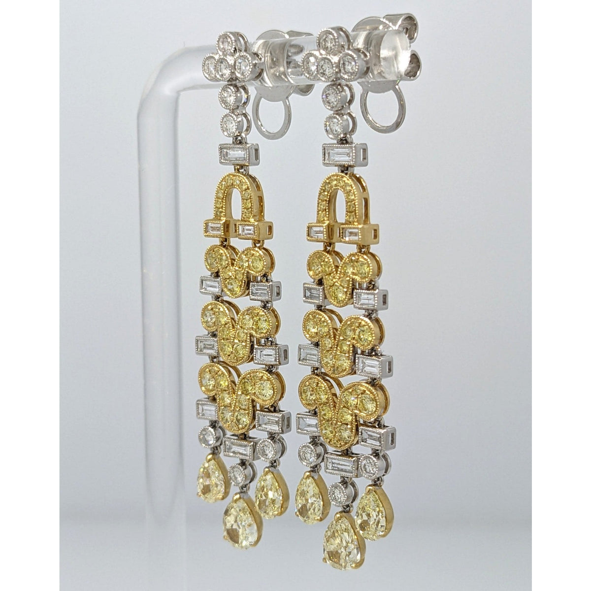 Natural Yellow & White Diamond Chandelier Drop Earrings in 18k Gold