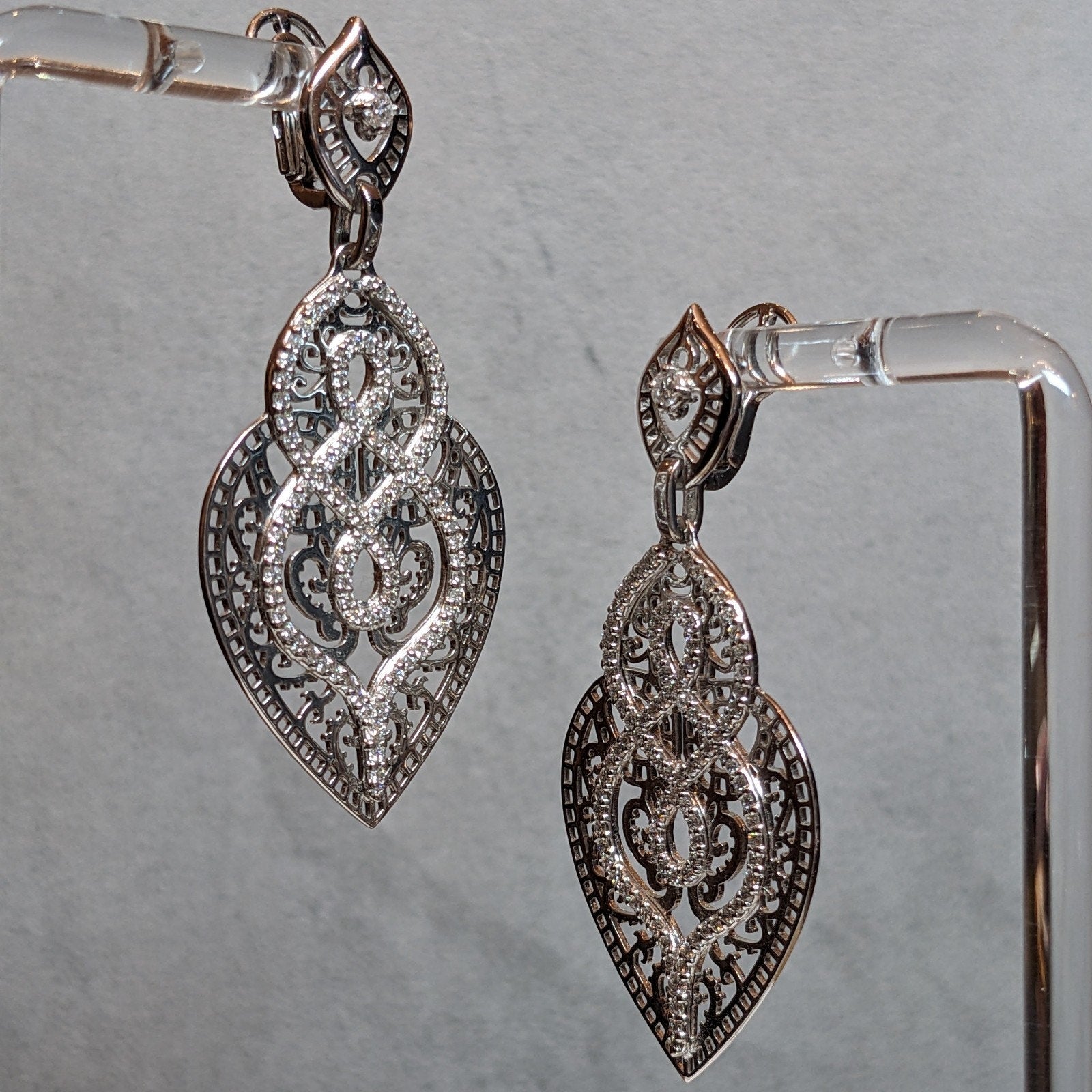 Crivelli Diamond Lace Cut-out Drop Earrings in 18k White Gold