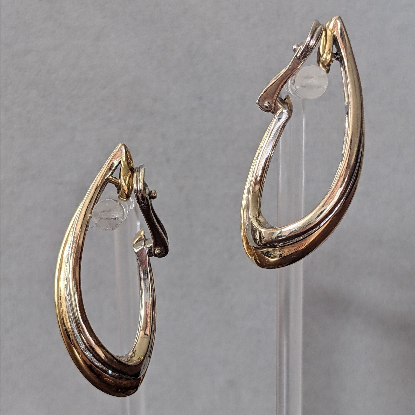 Princess and Baguette Diamond Hoop Earrings in 18k White/Yellow Gold