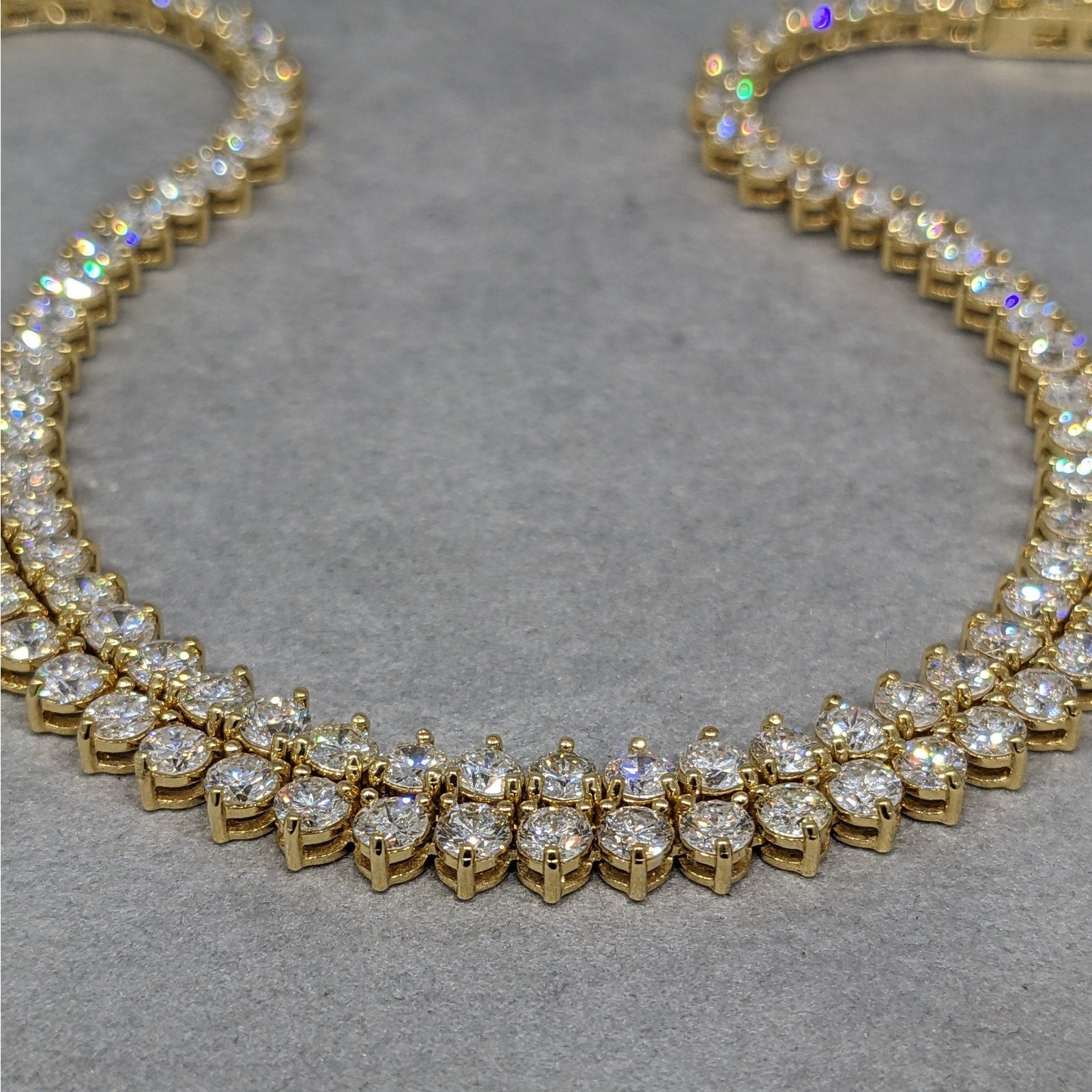Natural Diamond Tennis Necklace 14.96 ctw in 18k Yellow Gold 16.5"