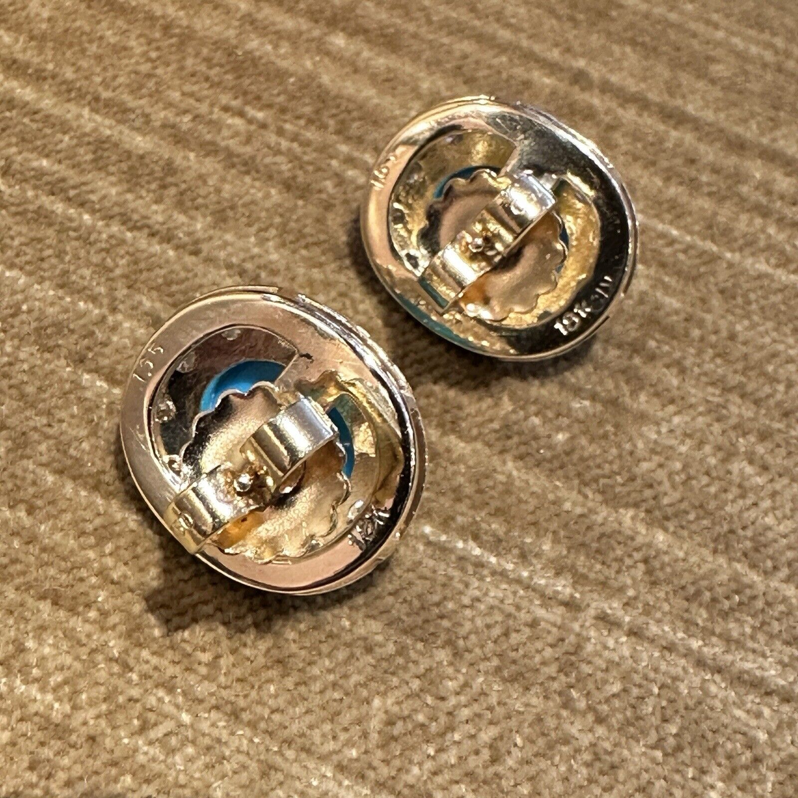 Turquoise and Diamond Halo Button Earrings in 18k Yellow Gold